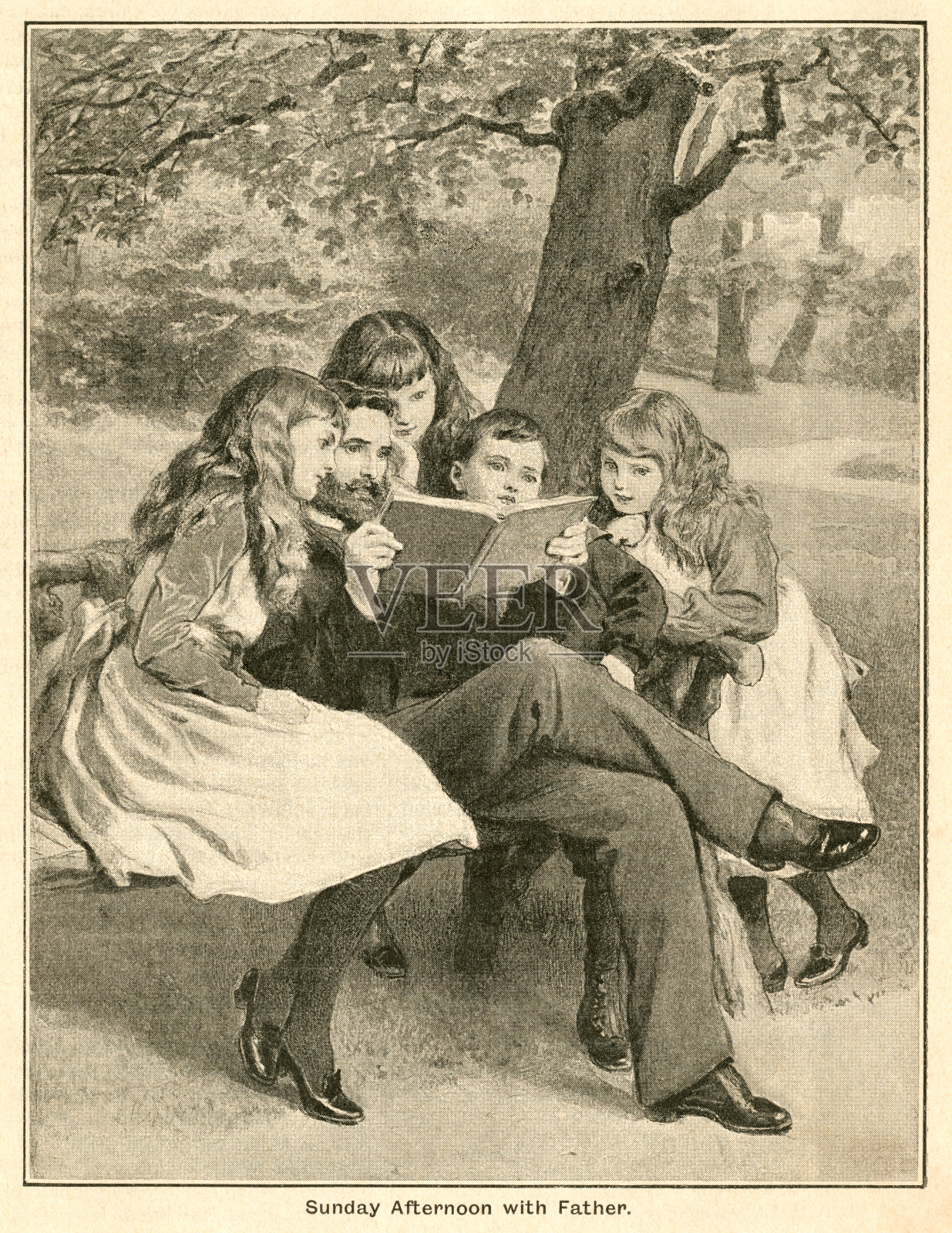 星期天下午和父亲在一起插画图片素材