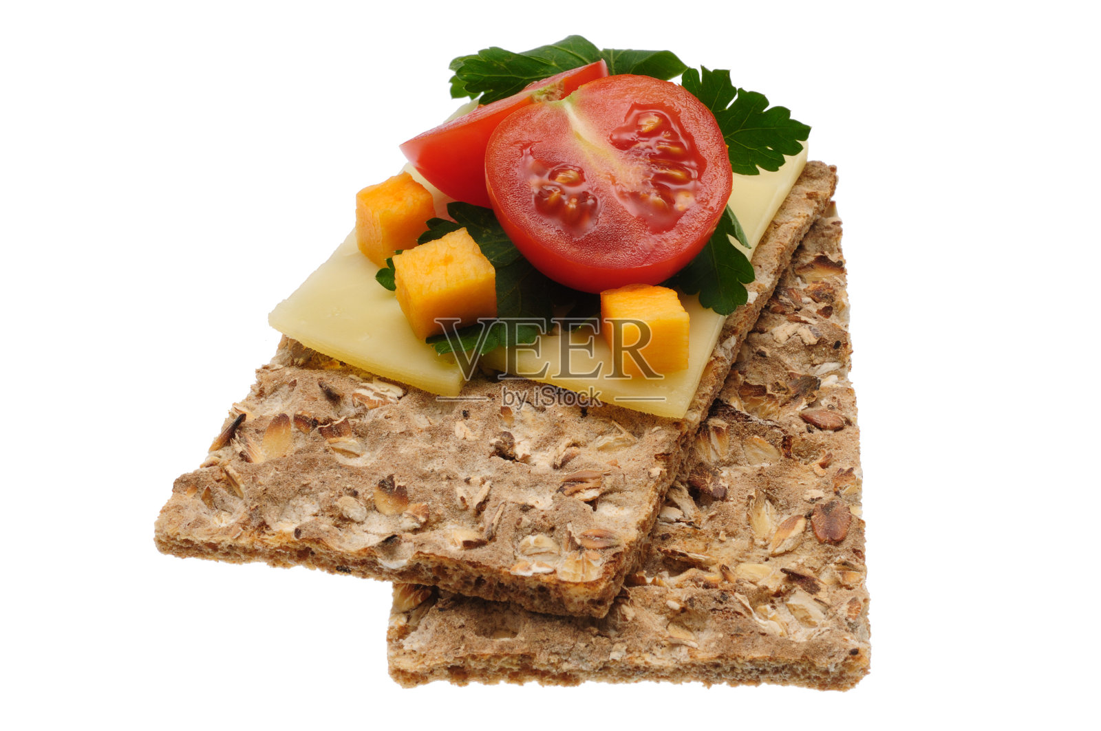 低热量开放式三明治。孤立在白色上照片摄影图片