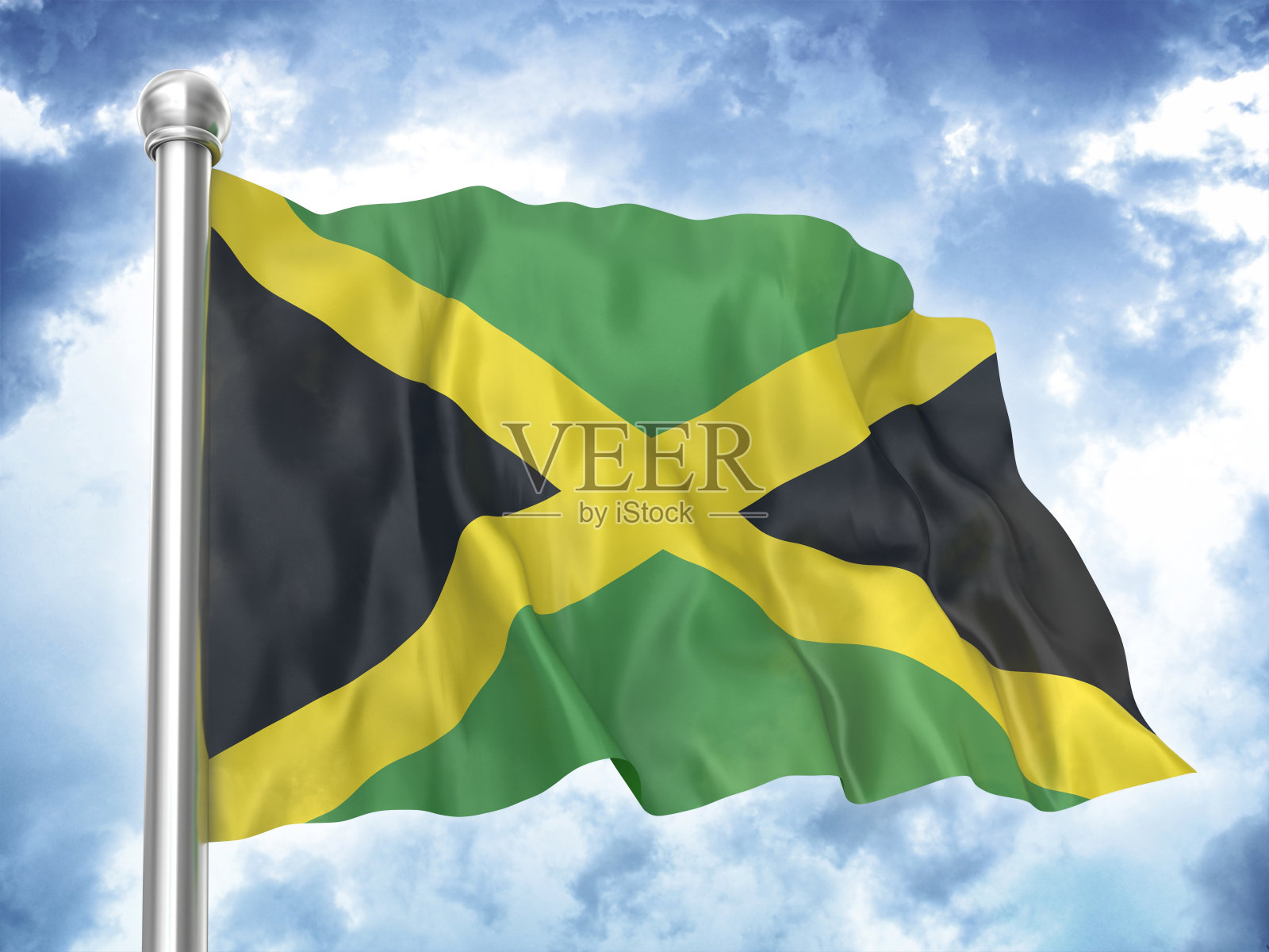 牙买加国旗在天空中飘扬照片摄影图片