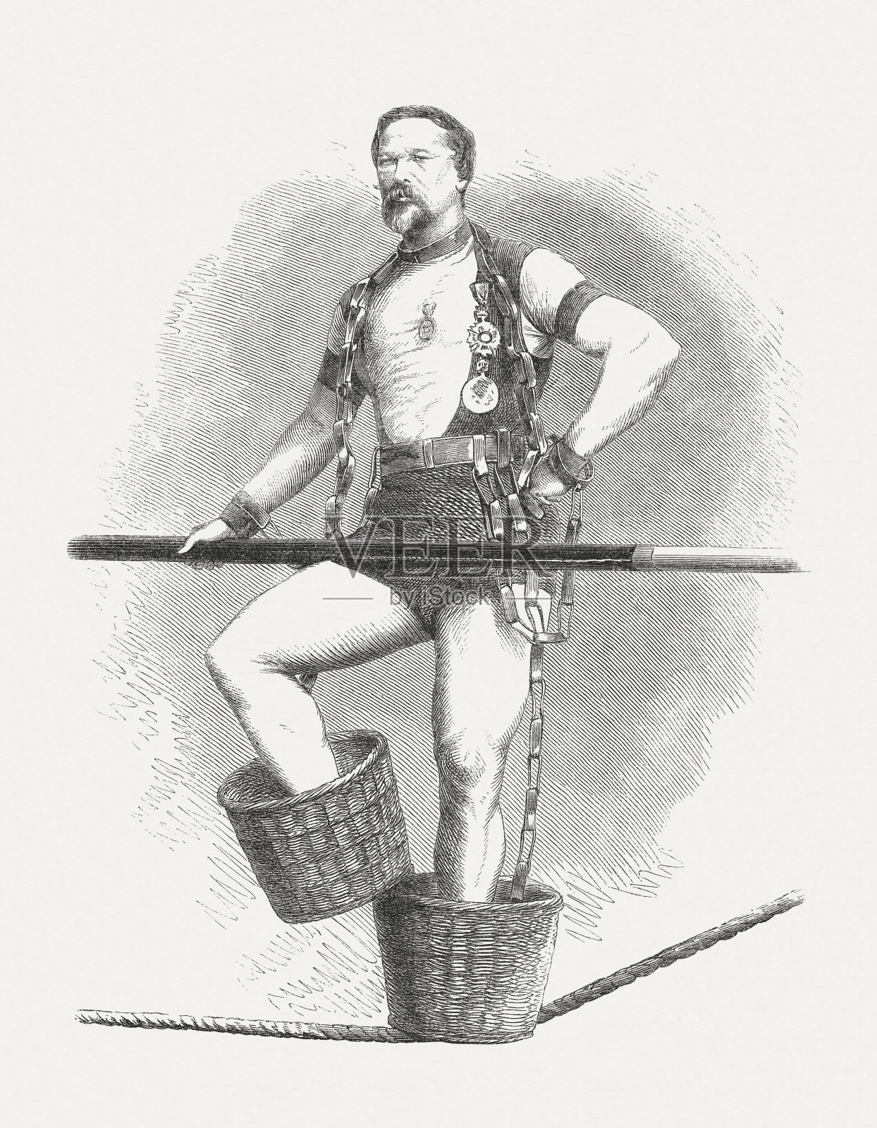 Jean Francois Gravelet-Blondin (1824-1897)， wood engraving，出版于1864年插画图片素材