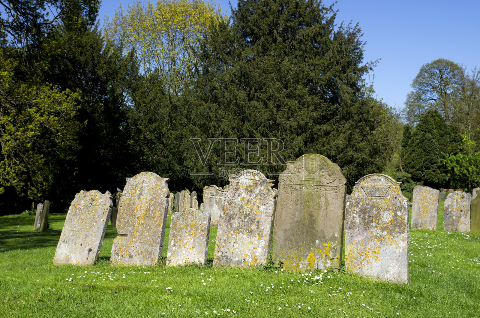 诺福克教堂墓地的一排墓碑照片摄影图片