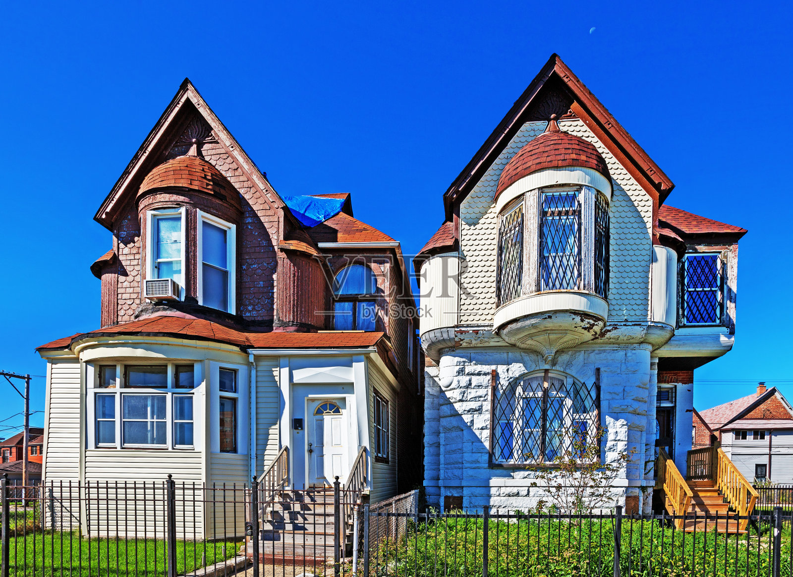芝加哥奥克兰独特的维多利亚式住宅照片摄影图片