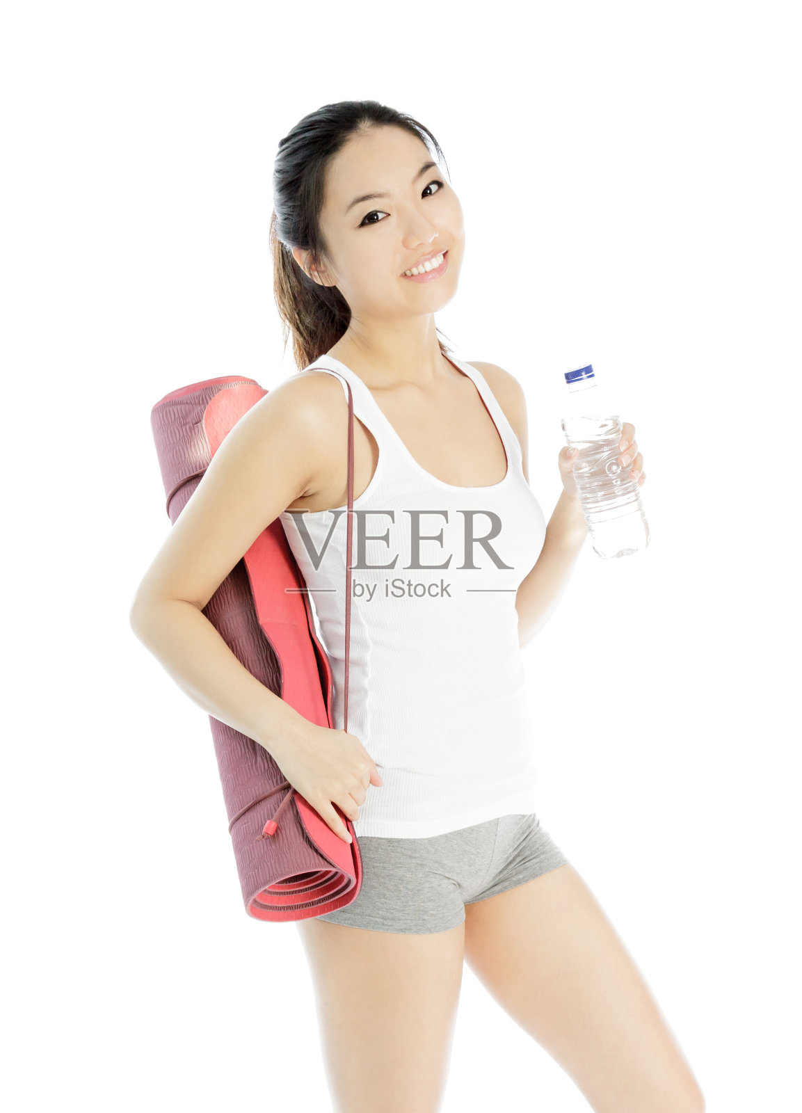 迷人的亚洲运动女性孤立在白色背景照片摄影图片