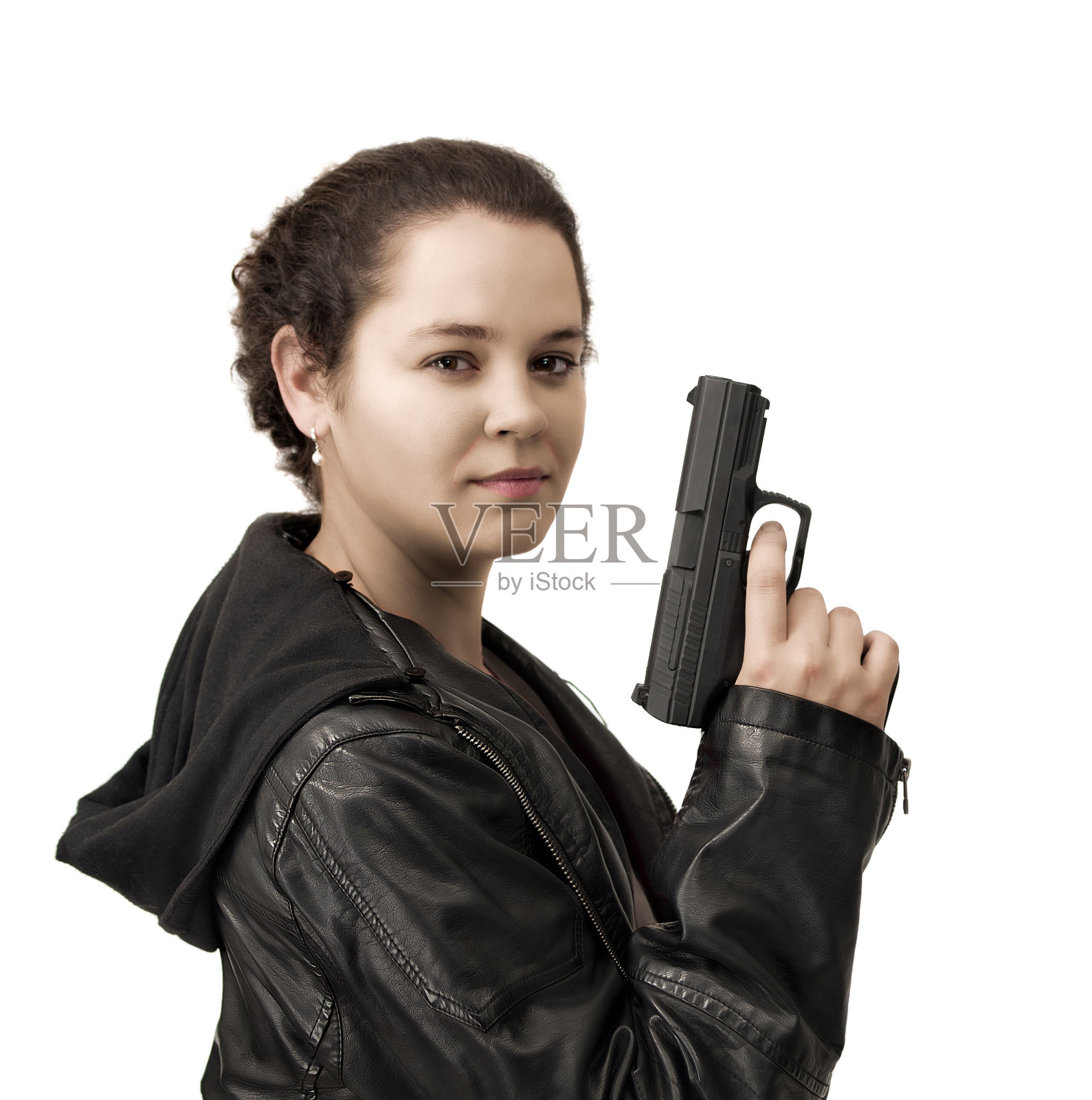 性感女性杀手与枪照片摄影图片