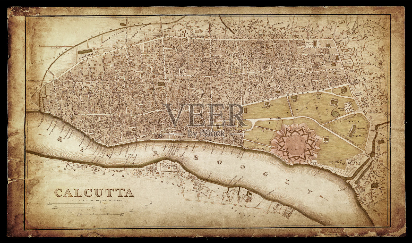 1830年的加尔各答地图插画图片素材