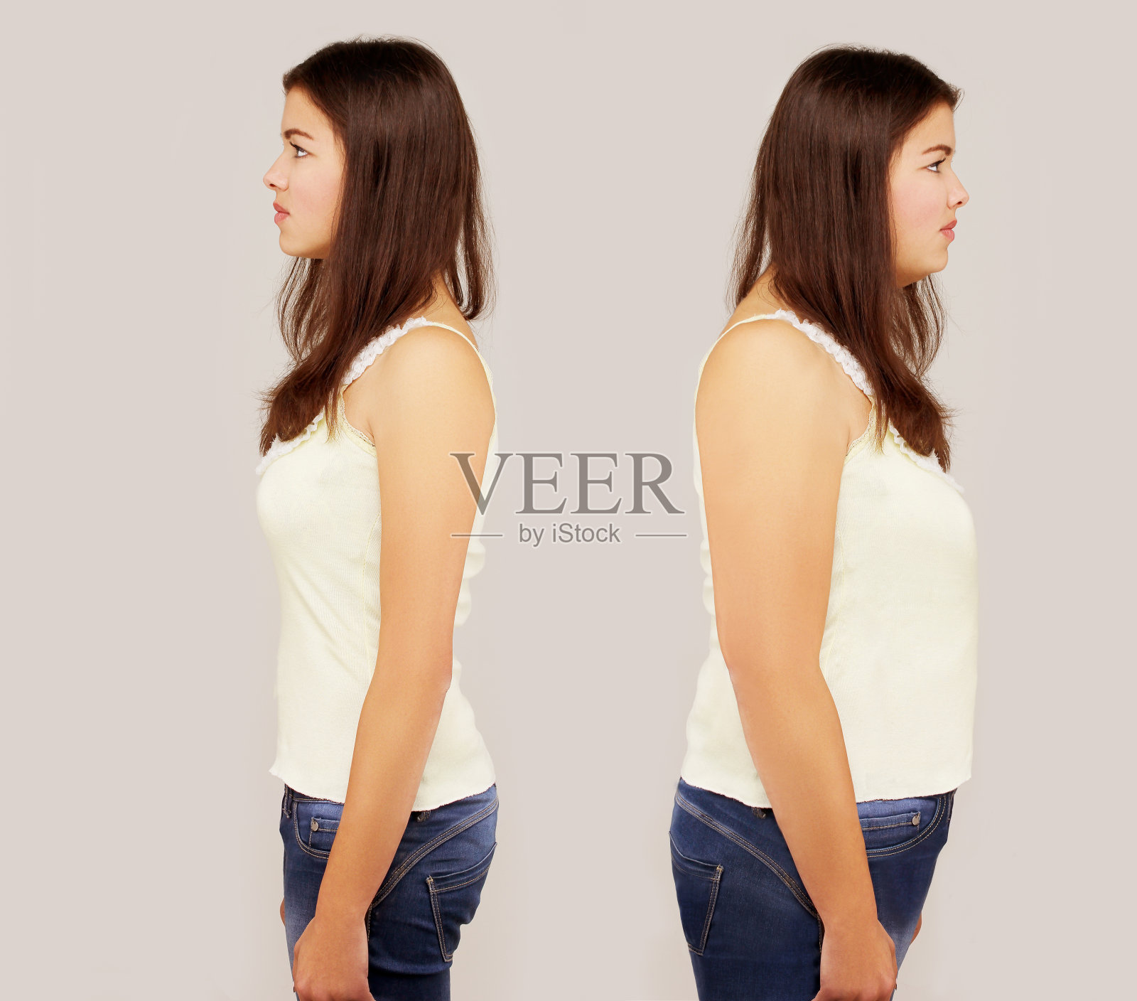 胖女孩站在瘦女孩前面照片摄影图片