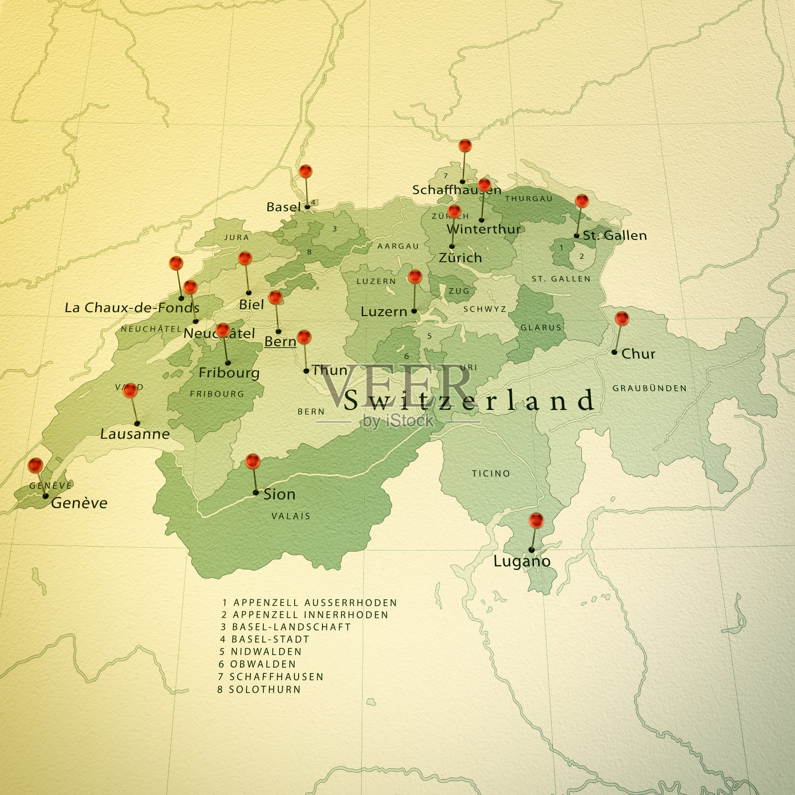 瑞士地图广场城市直针古董照片摄影图片