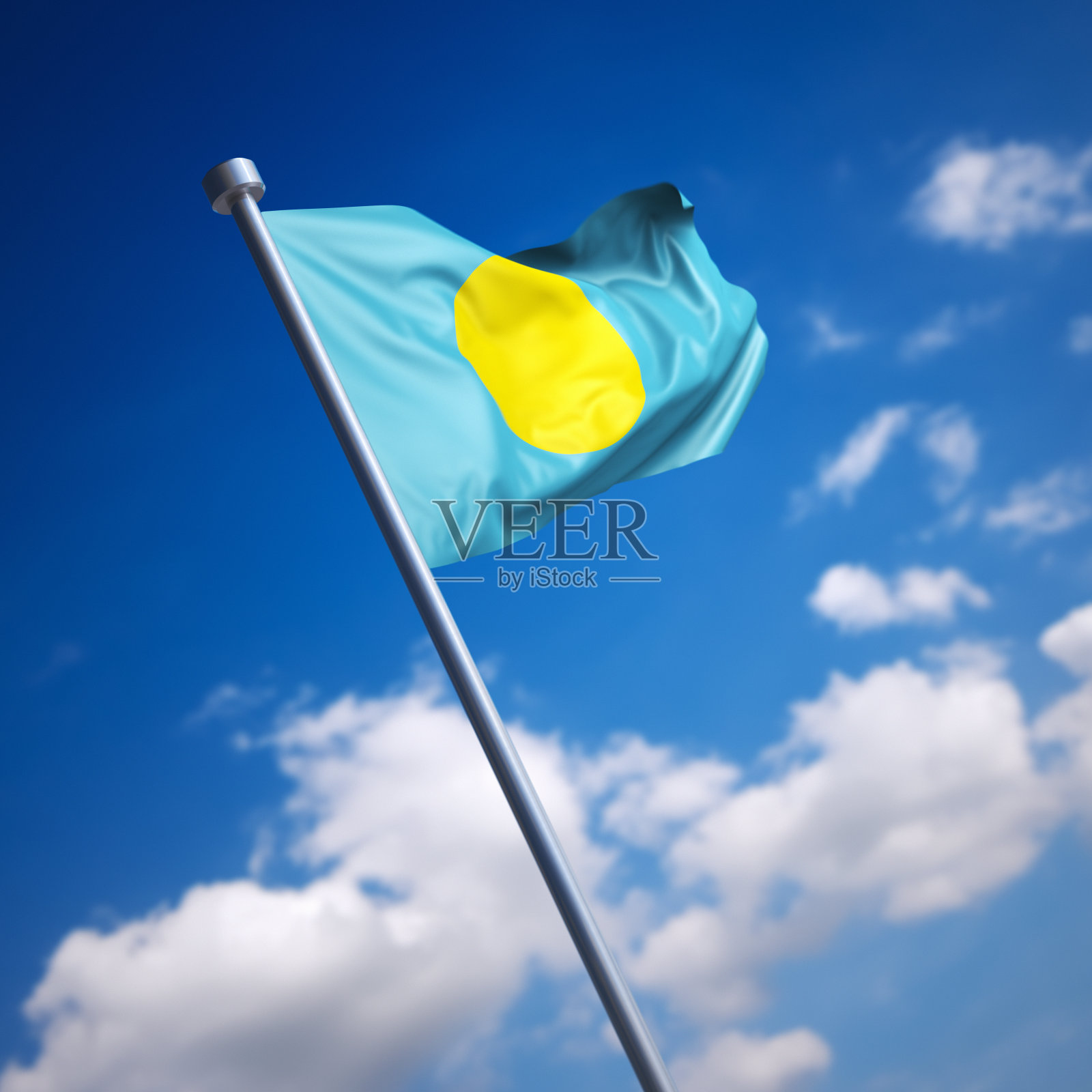 蓝天下的帕劳国旗照片摄影图片