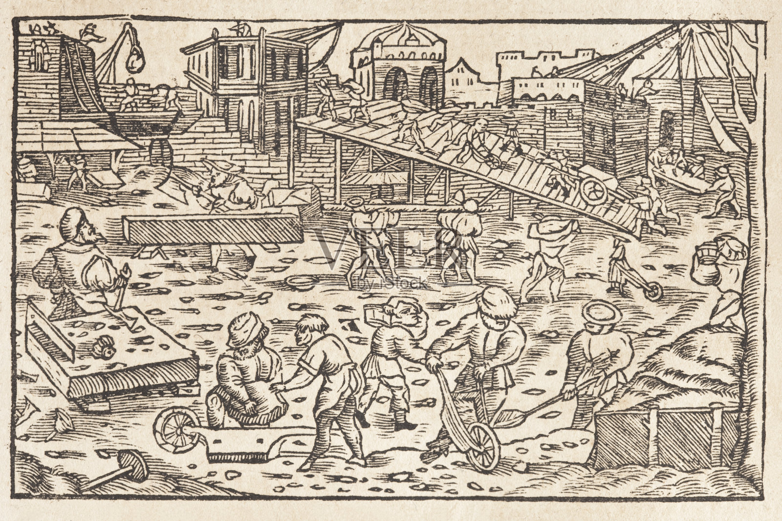 1586年建筑工地木刻插画图片素材
