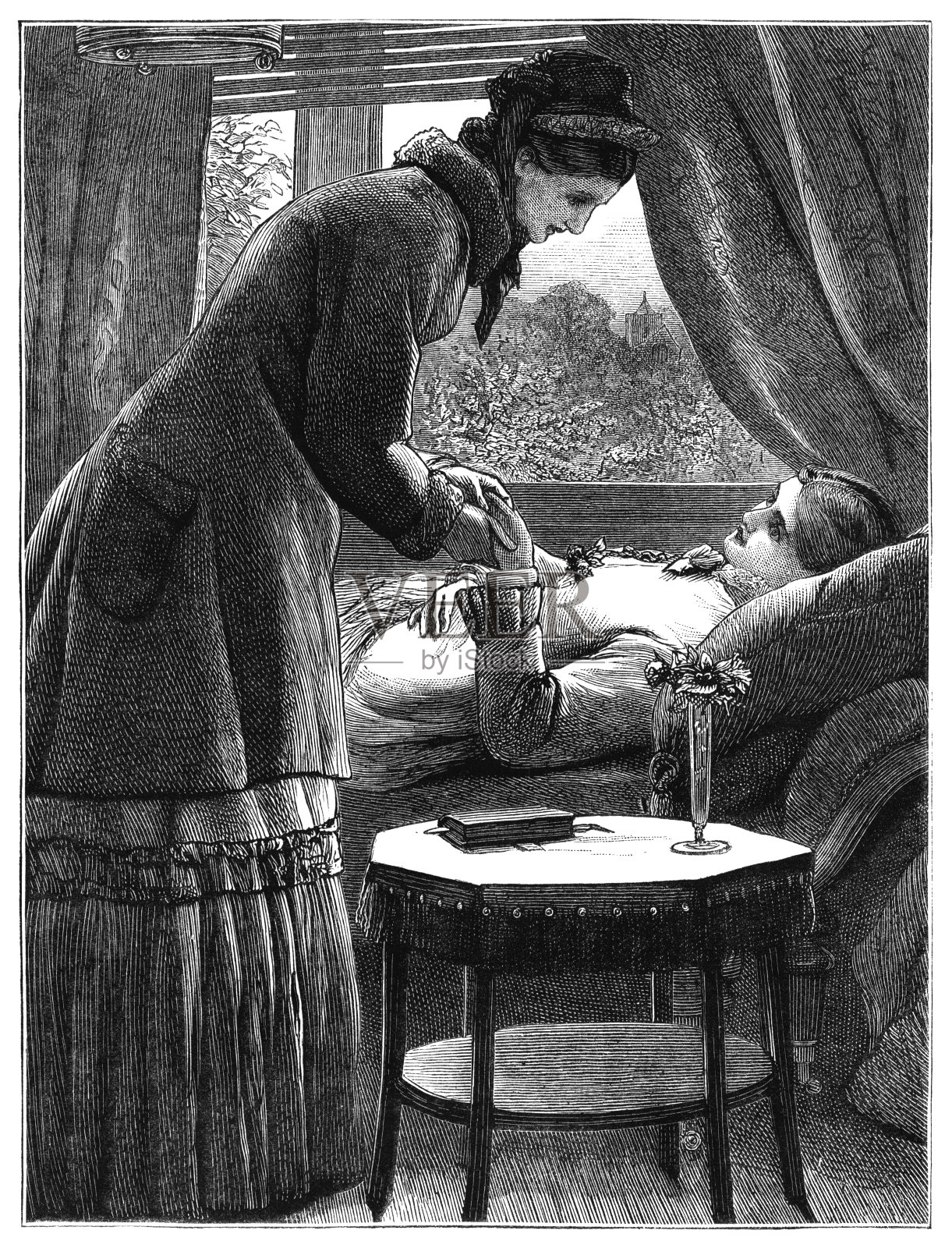 女人安慰一个病人-维多利亚插图插画图片素材