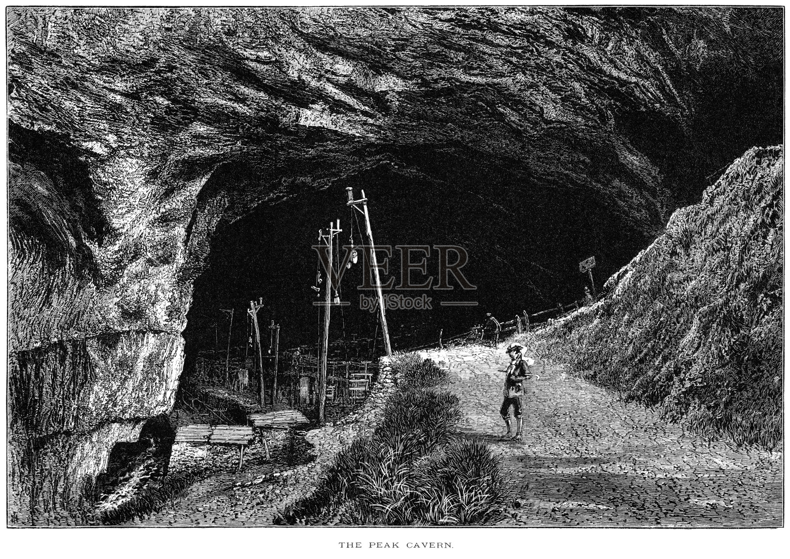 德比郡山谷的峰洞插画图片素材