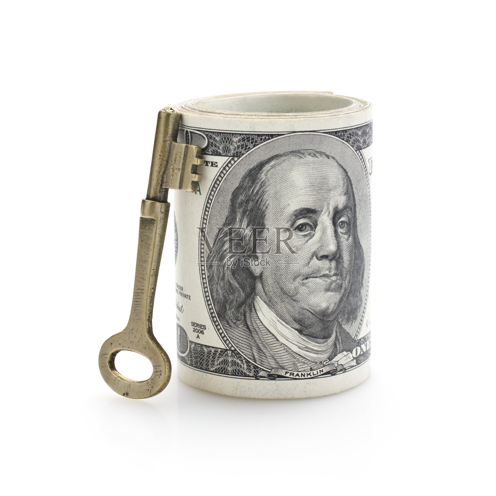 钥匙和美元站在白色照片摄影图片