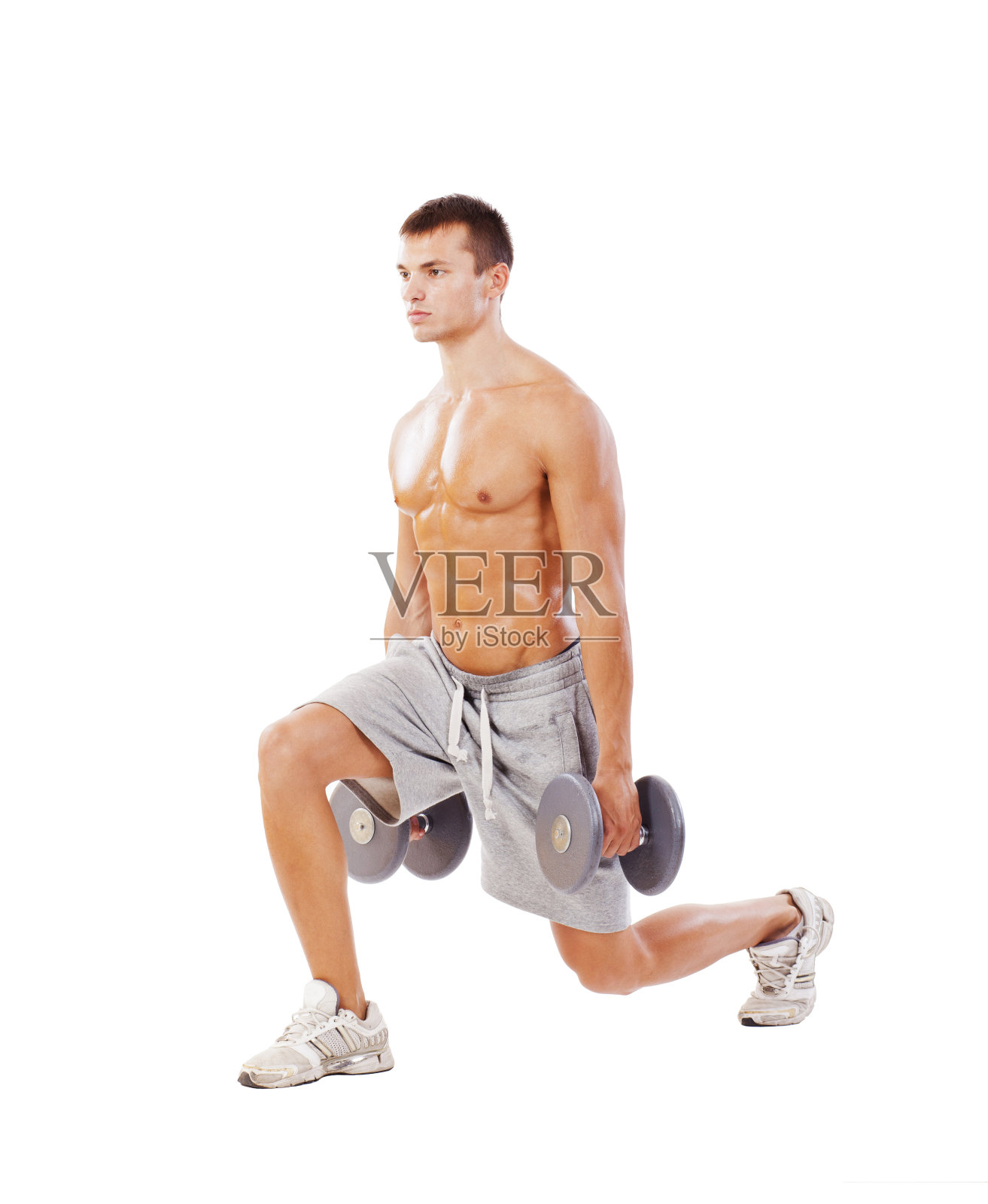 哑铃弓步照片摄影图片