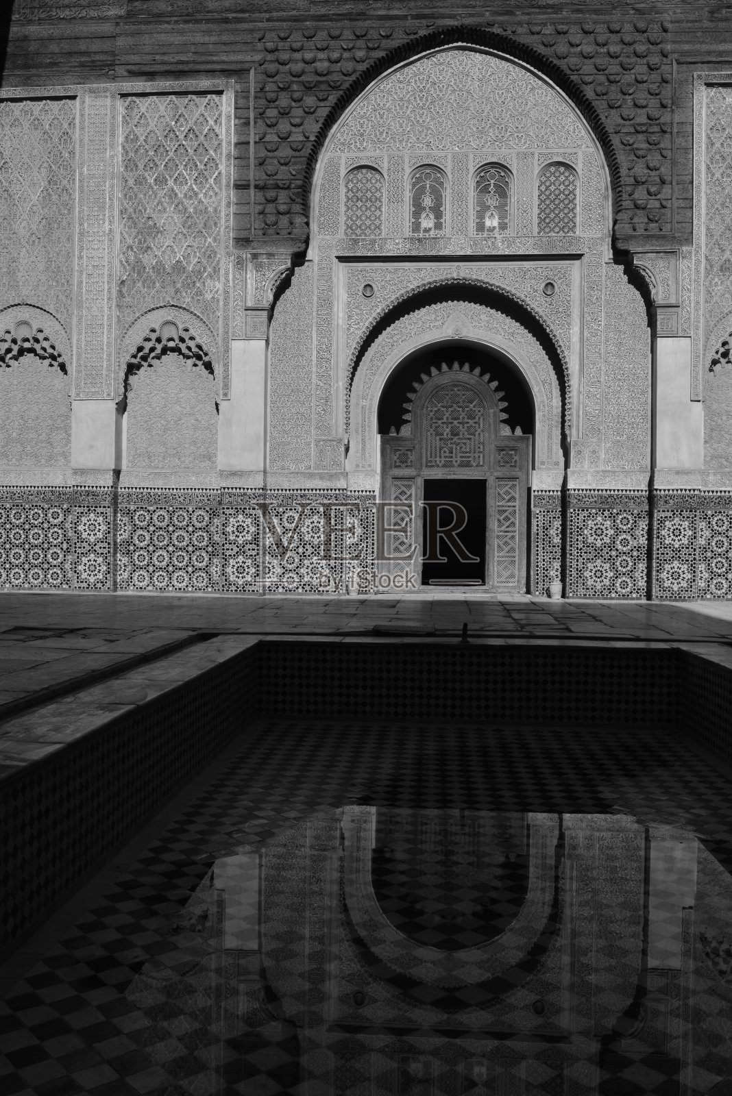 Medersa Ben Youssef，马拉喀什，摩洛哥，非洲。照片摄影图片