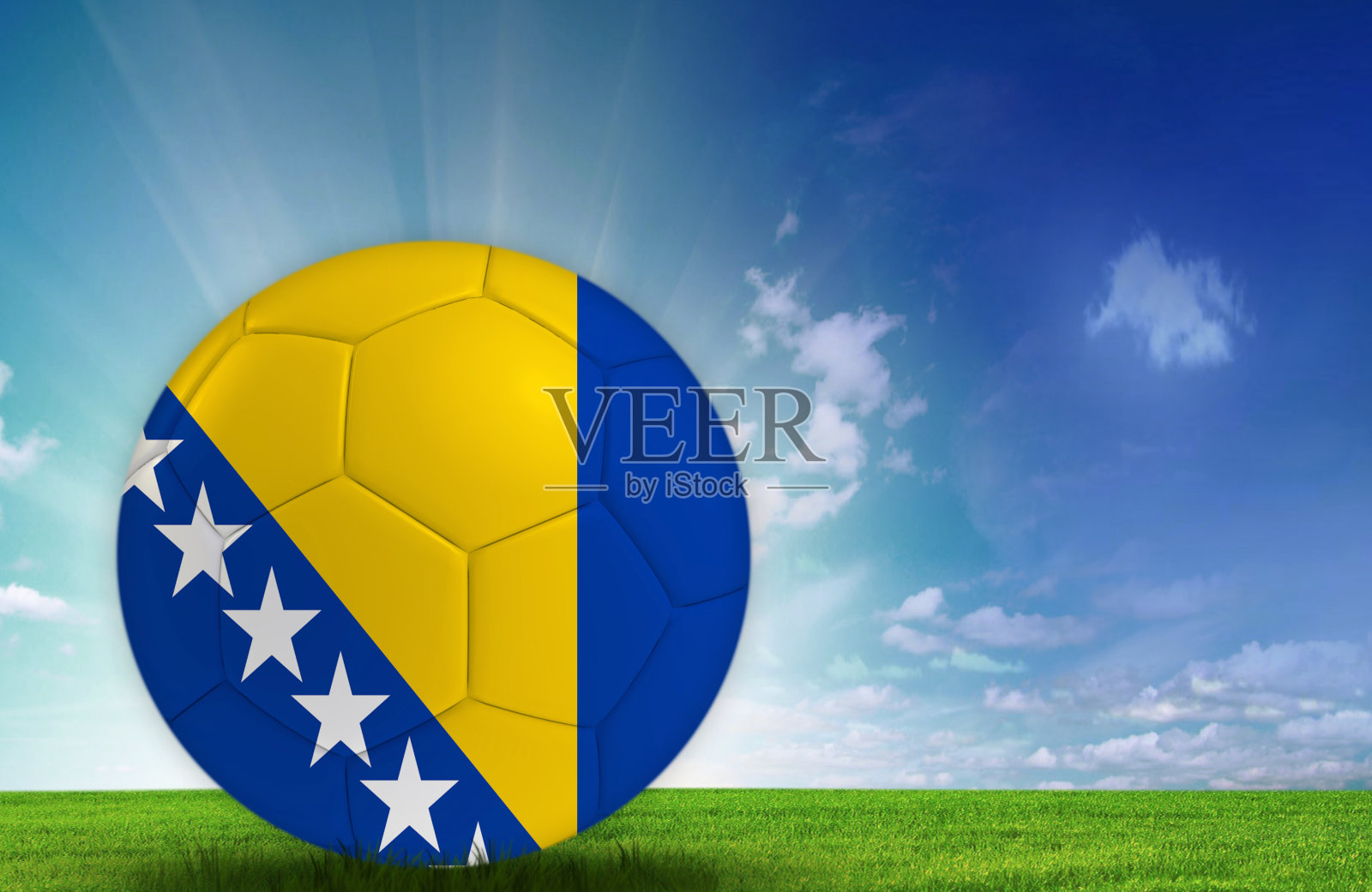 带有波斯尼亚和黑塞哥维那国旗的足球照片摄影图片