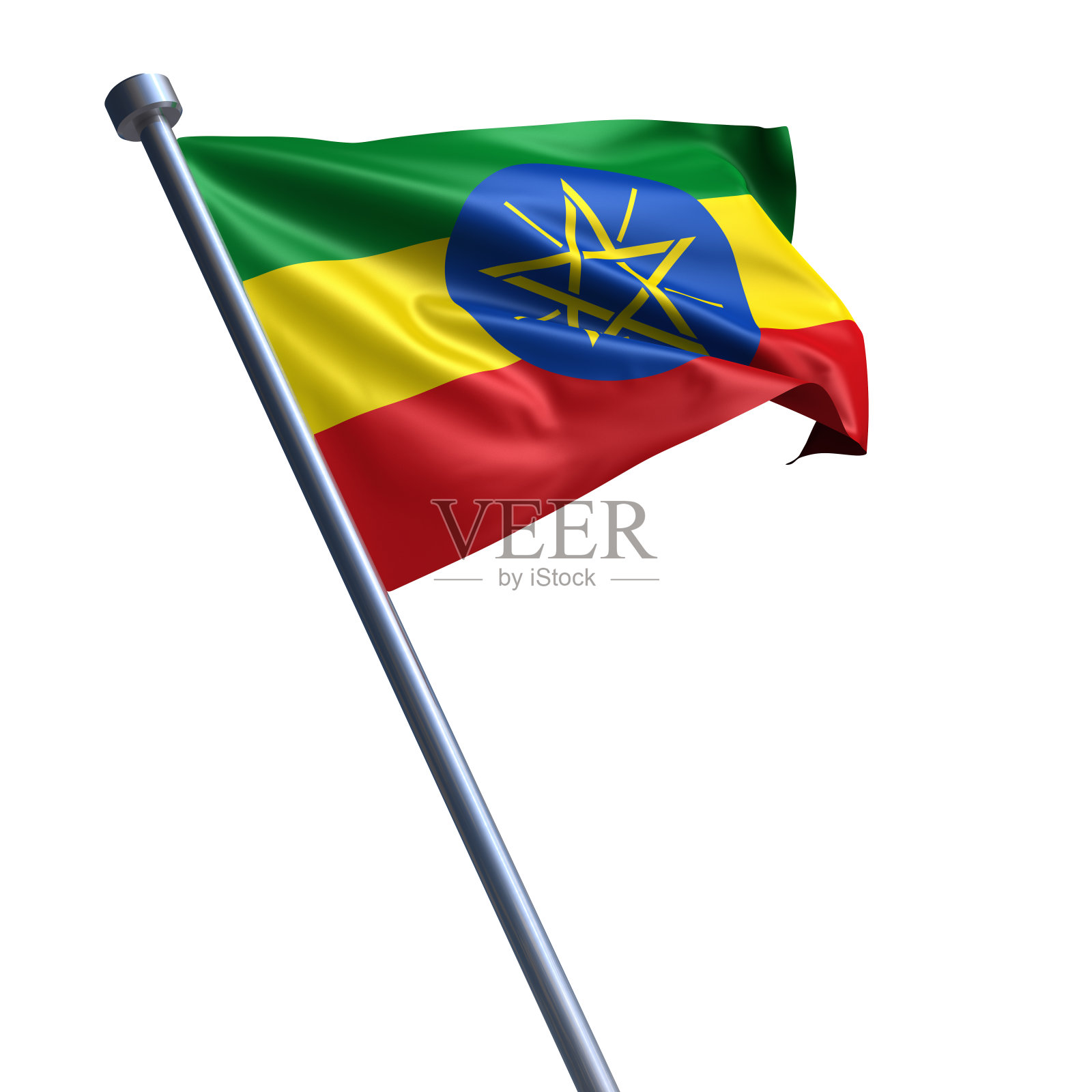 埃塞俄比亚国旗孤立在白色照片摄影图片