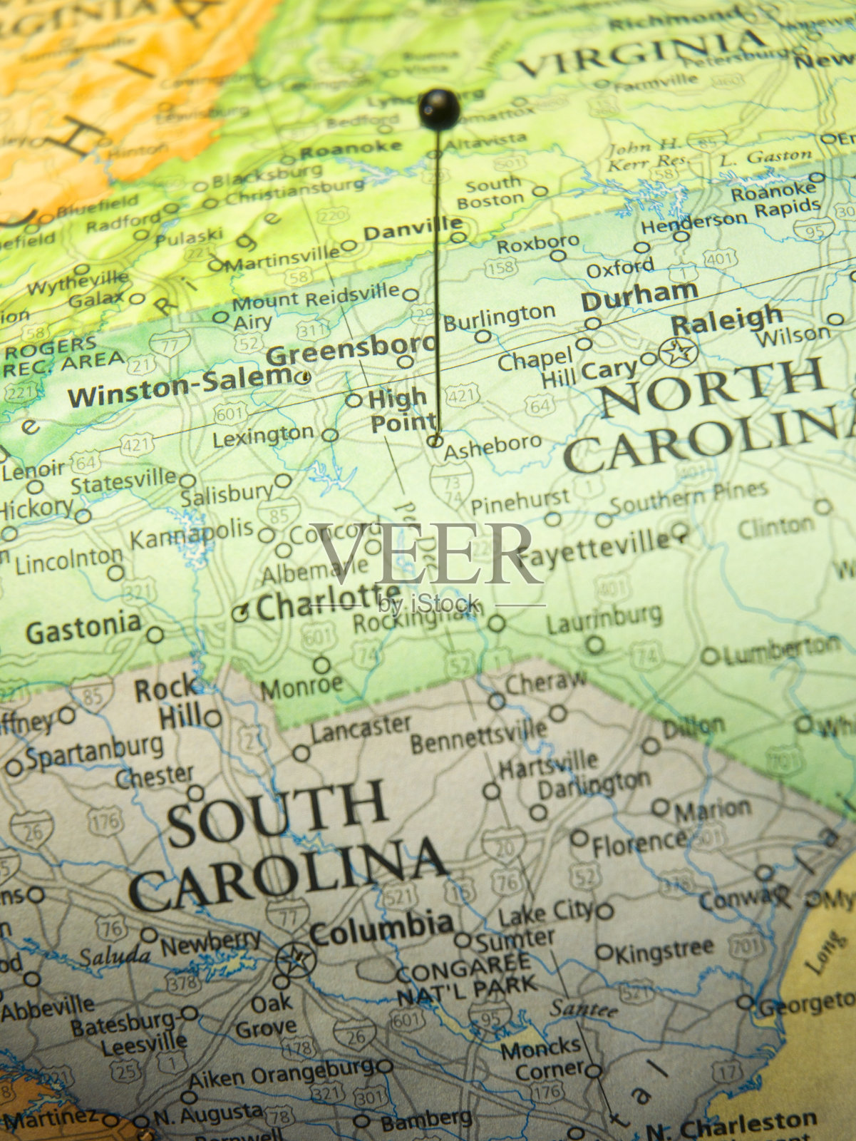 北卡罗莱纳州高地和州边界路线图照片摄影图片