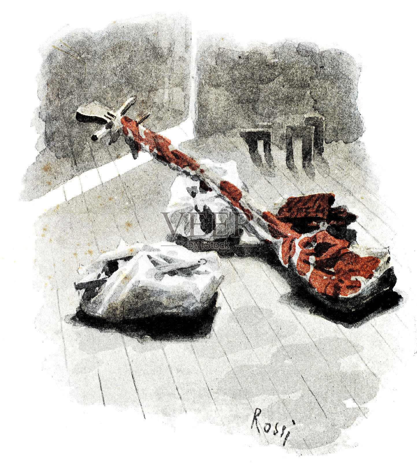 日本古董点印水彩画:包装物品插画图片素材