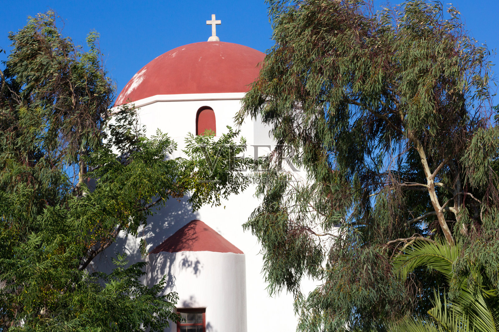 希腊米科诺斯镇的教堂照片摄影图片
