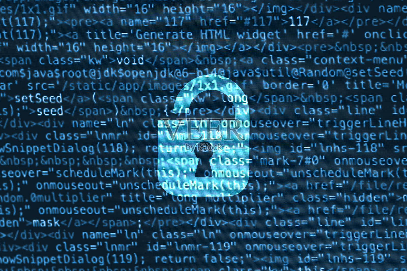 电脑数据代码屏幕与挂锁图标插画图片素材