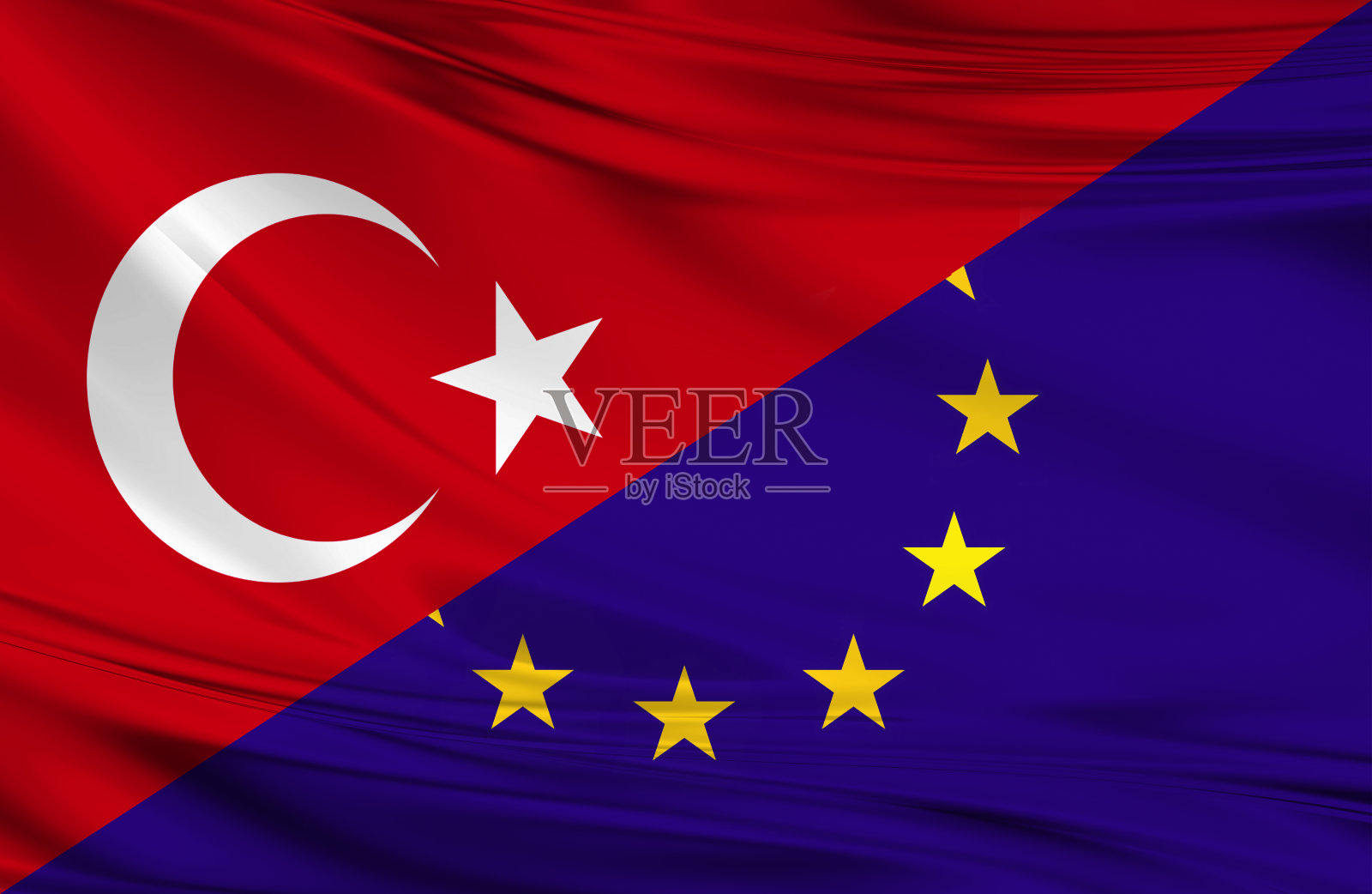 土耳其和欧盟旗帜照片摄影图片