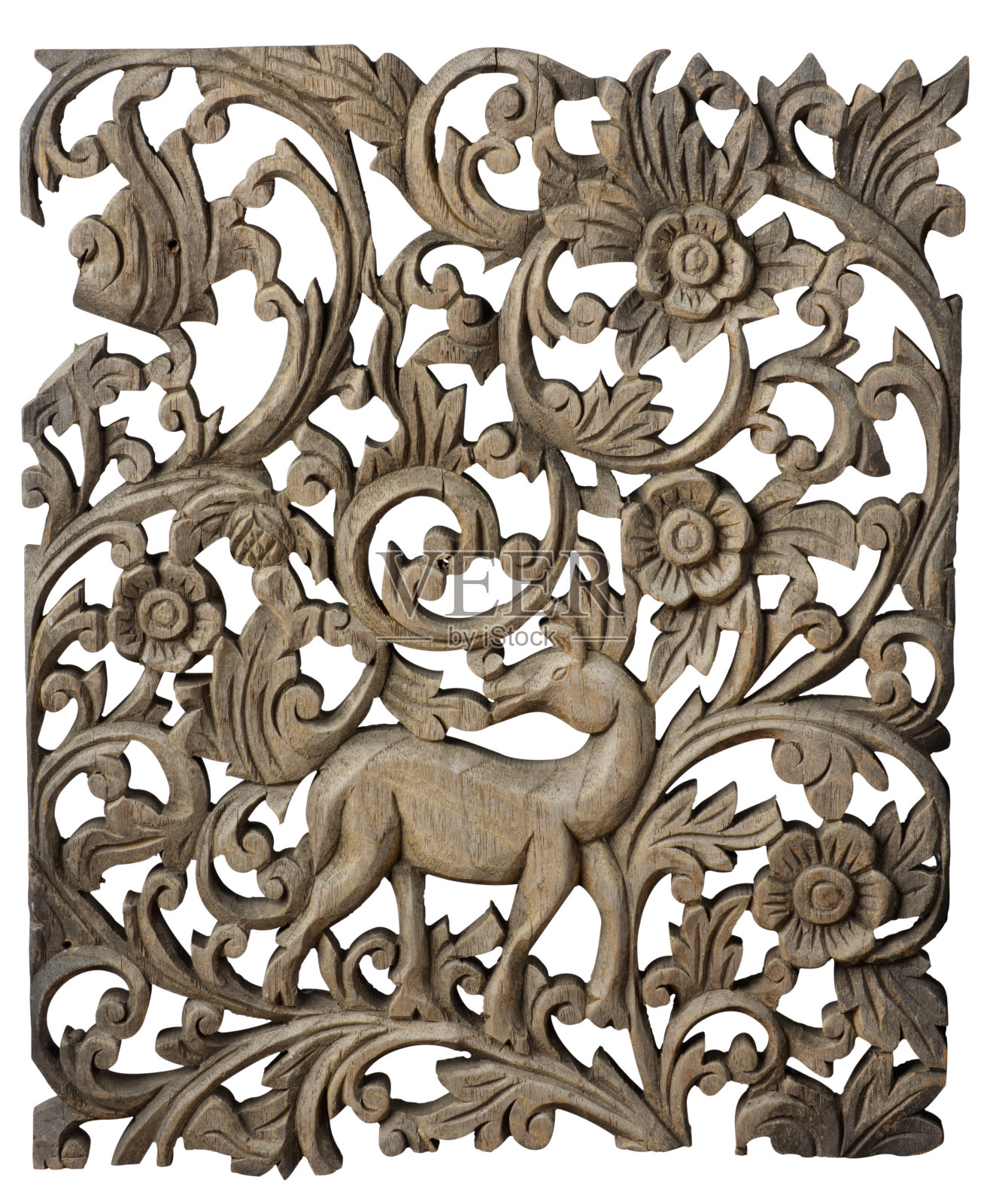 仿古柚木花卉图案，带有修剪小路。照片摄影图片