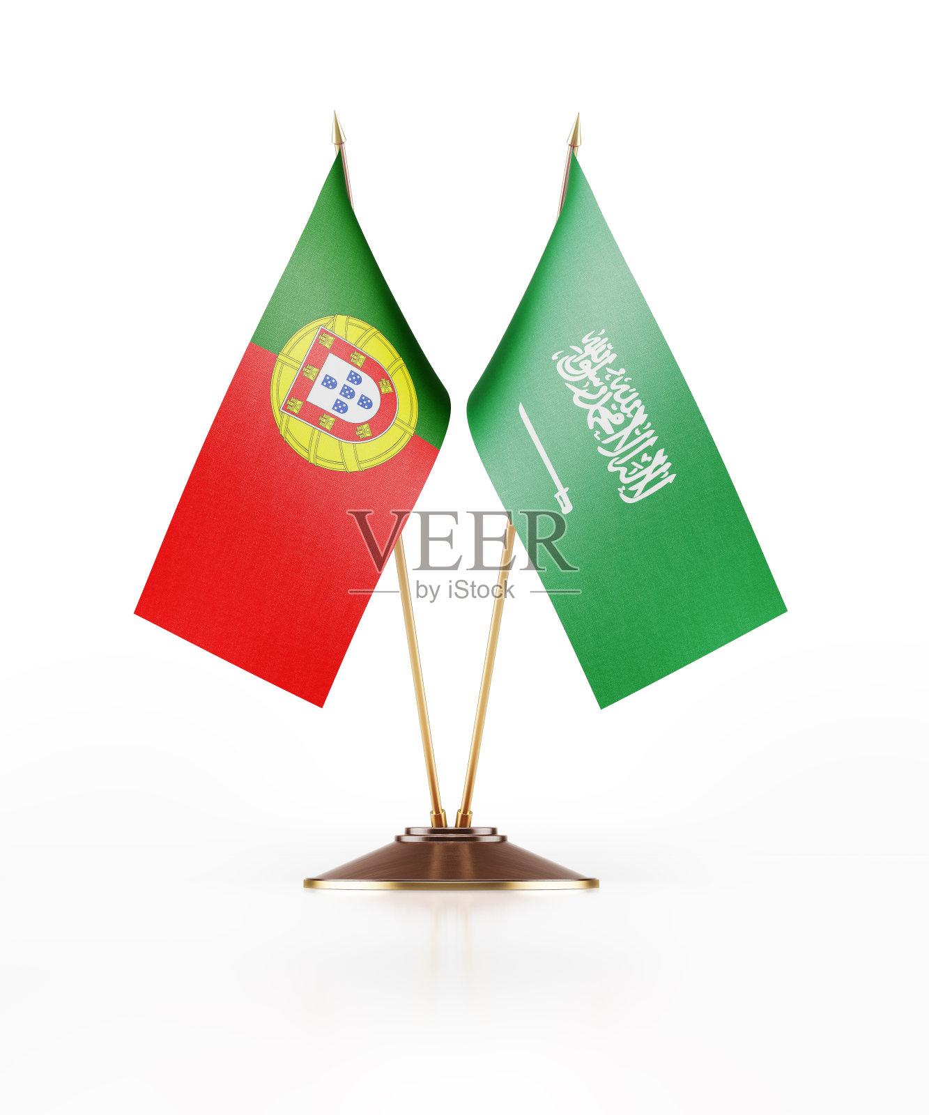 葡萄牙和沙特阿拉伯的迷你旗帜照片摄影图片