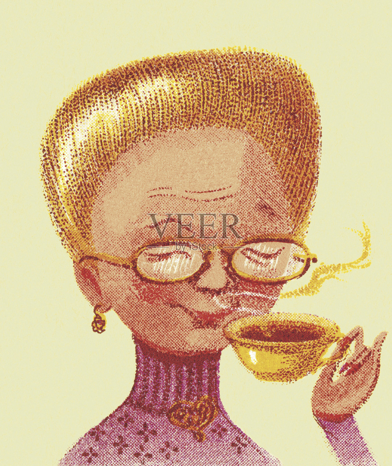 女人喝咖啡插画图片素材