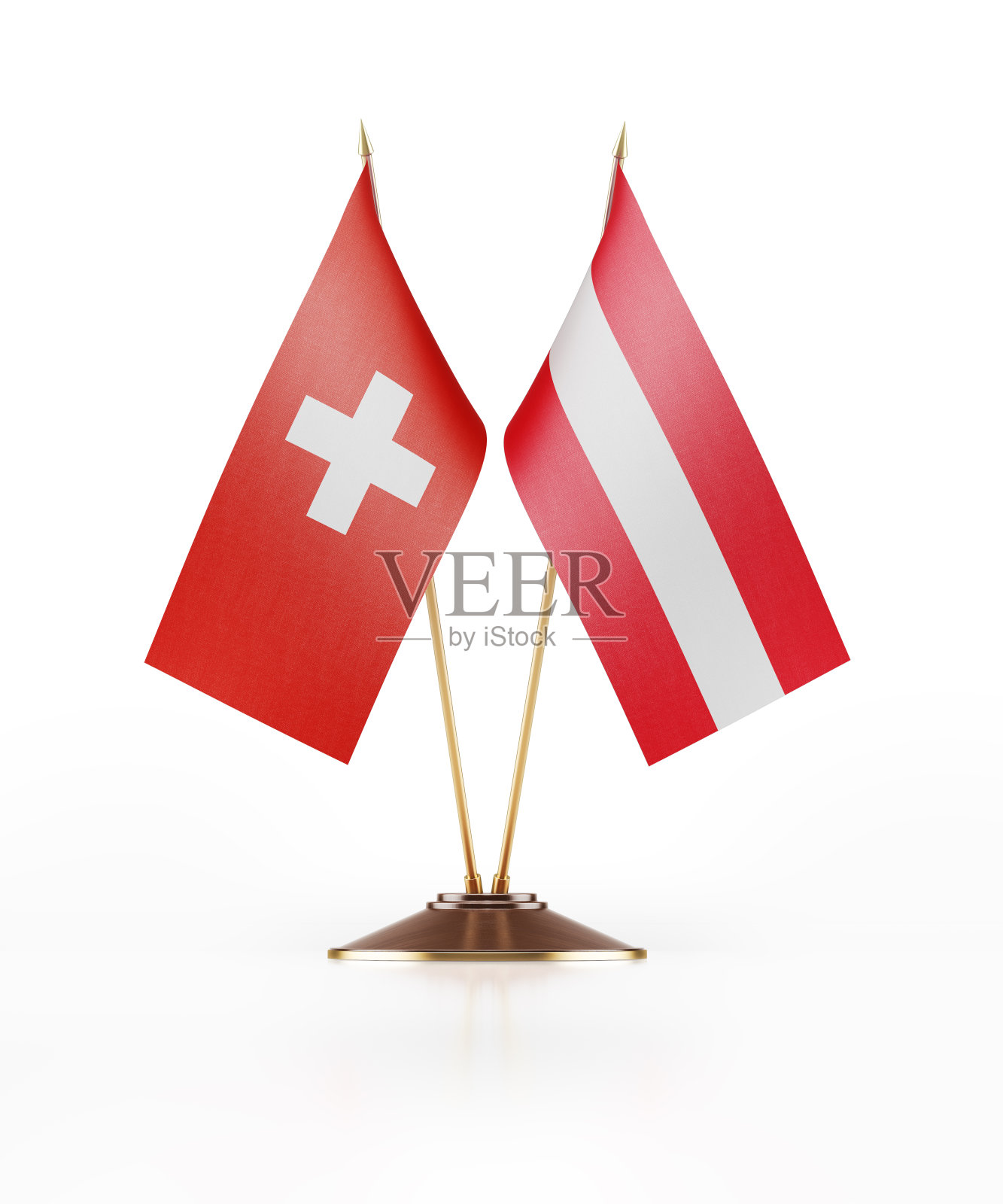 瑞士和奥地利的微型国旗照片摄影图片