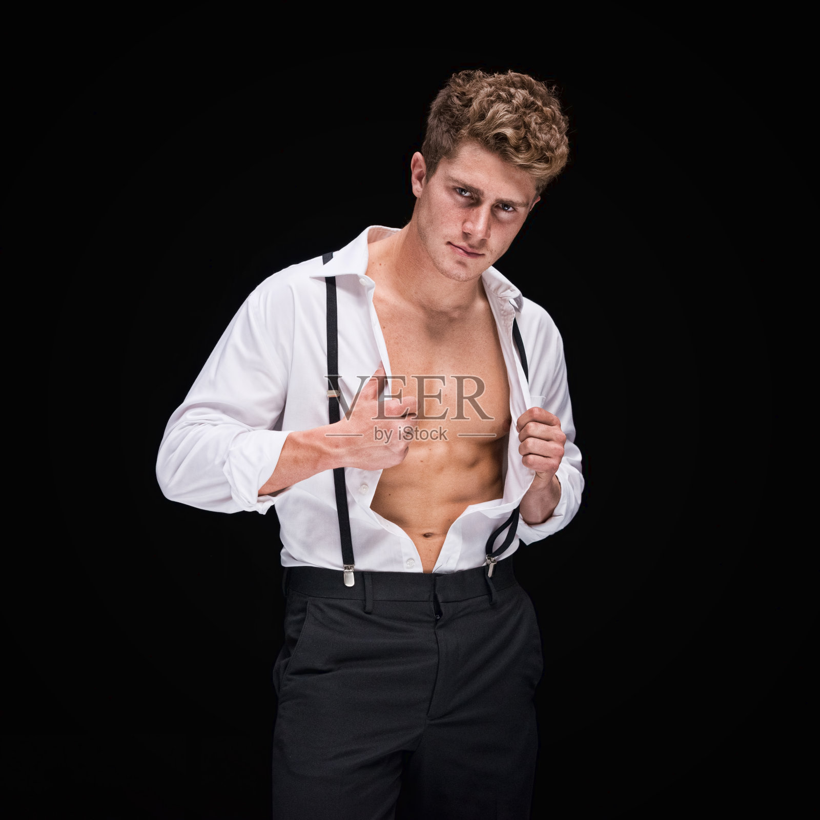 肌肉商人脱衣照片摄影图片