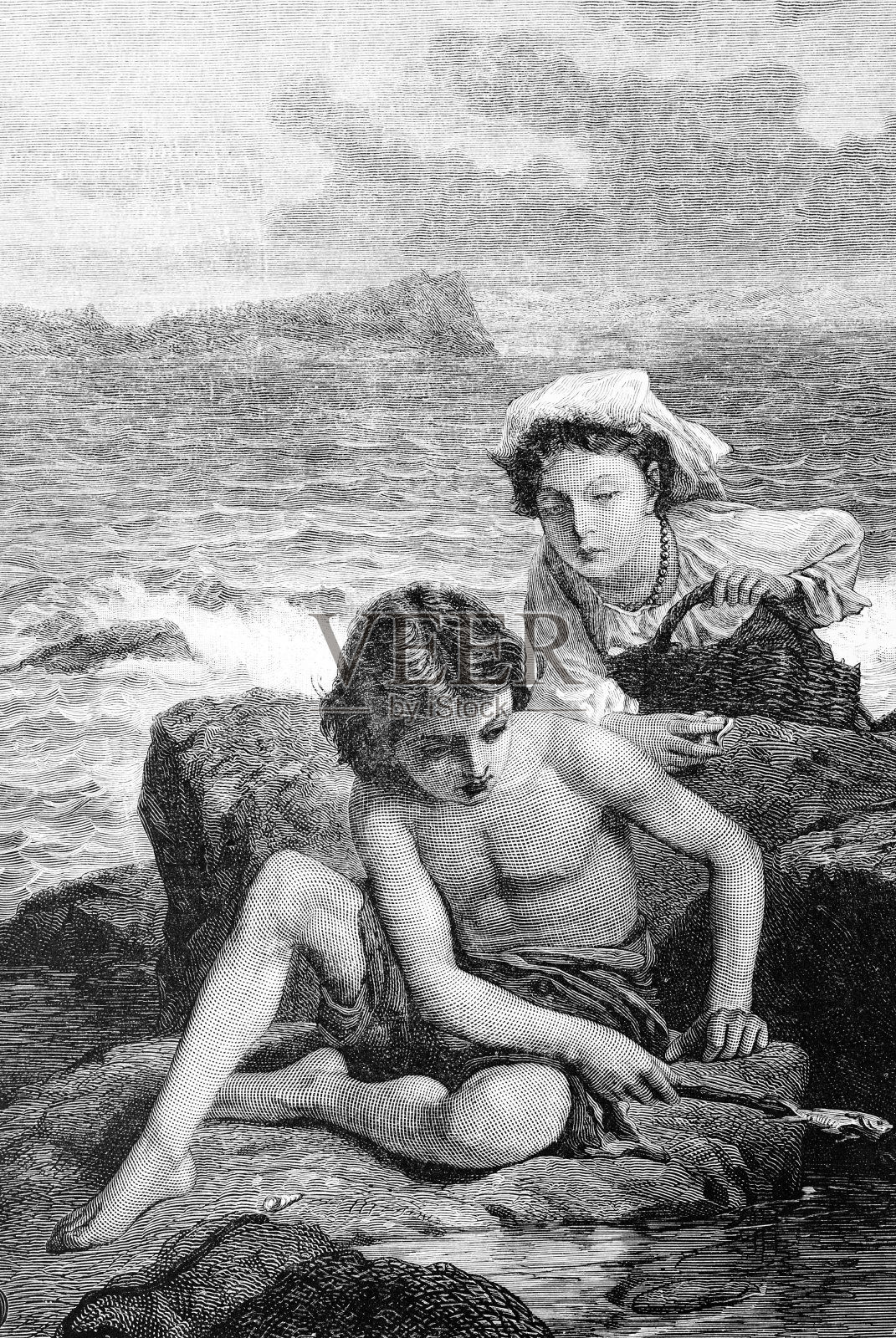 孩子钓鱼插画图片素材