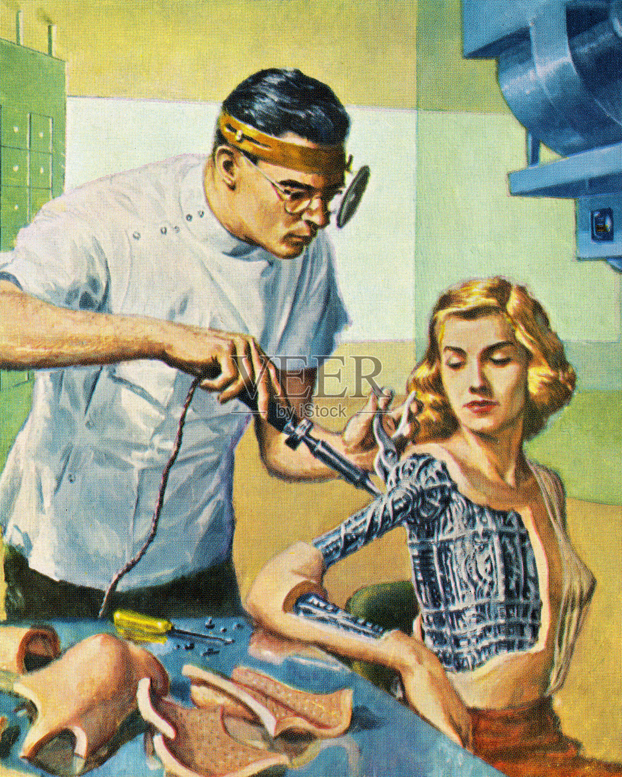 研究机器人女人的医生插画图片素材