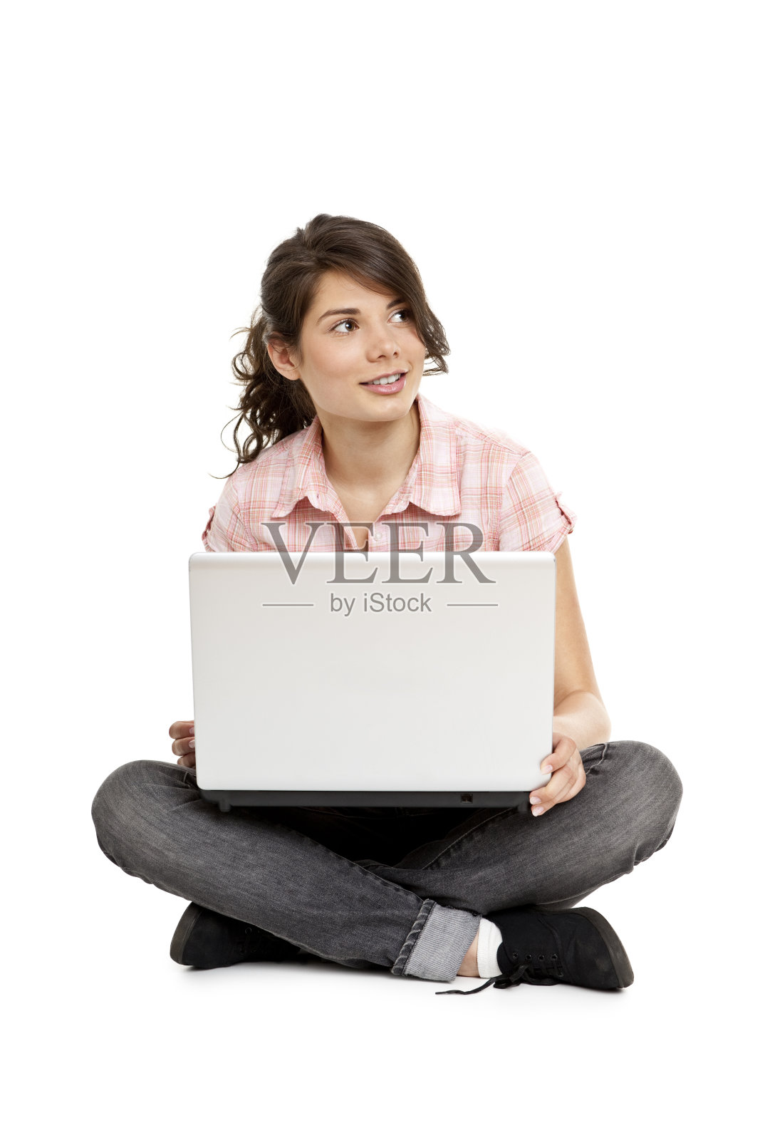 年轻漂亮的女人带着笔记本电脑照片摄影图片