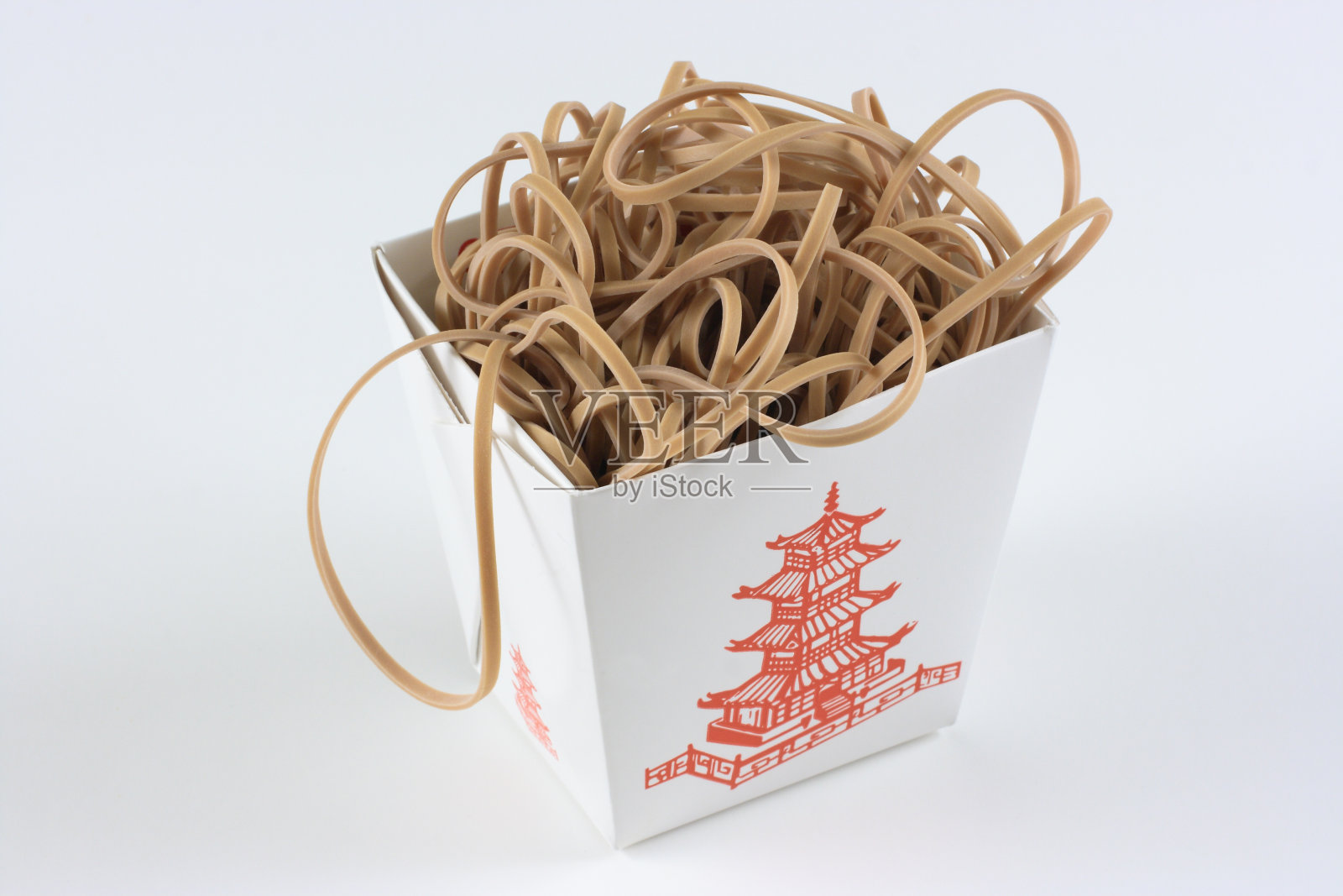 橡皮筋装在中式的外卖盒里。瞧我的吗?照片摄影图片