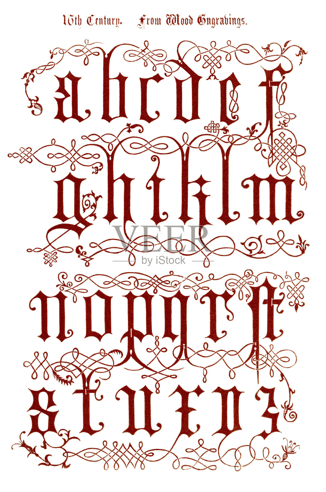 16世纪的木刻字母插画图片素材