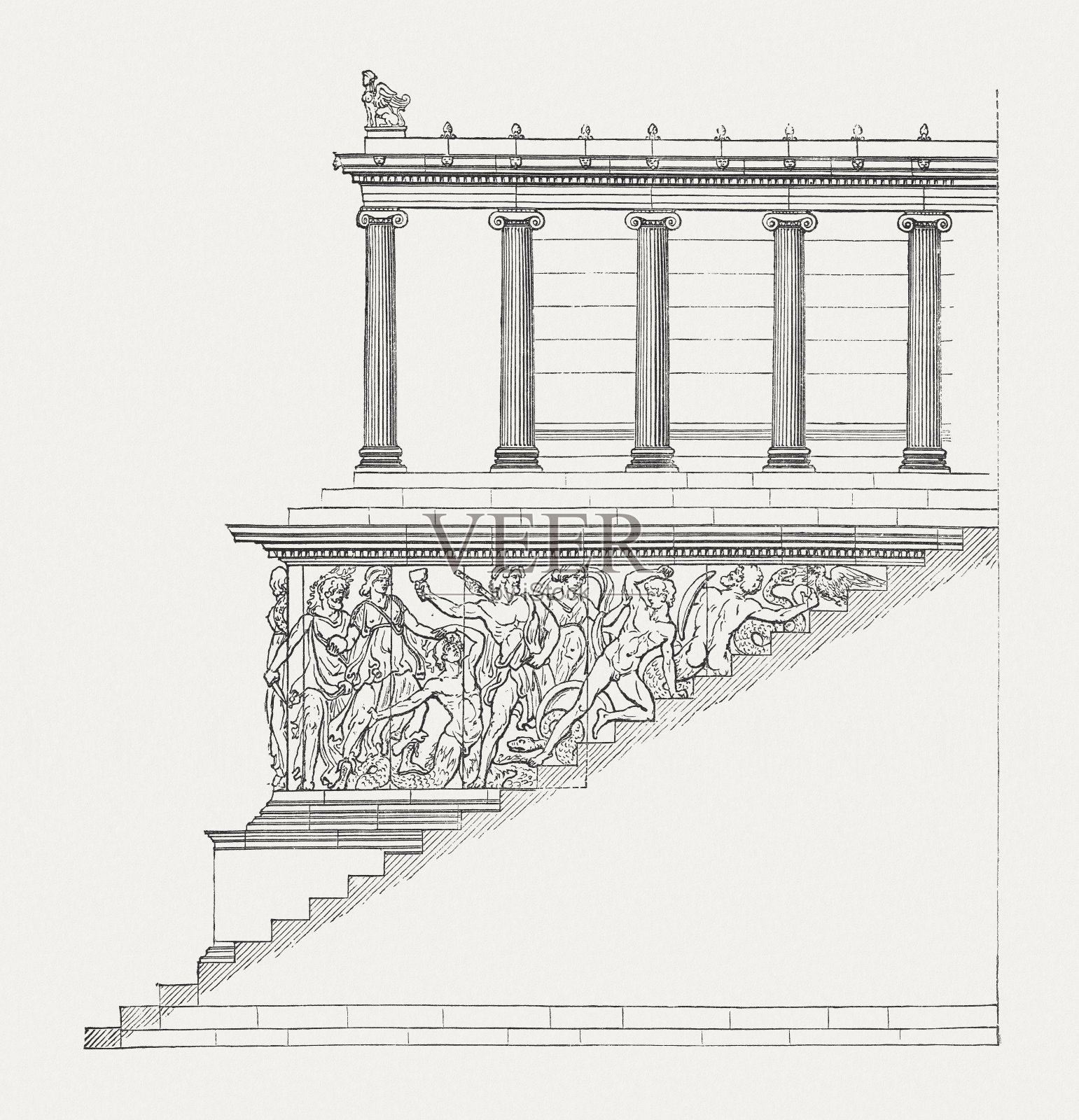 《佩加蒙坛》，1881年出版插画图片素材