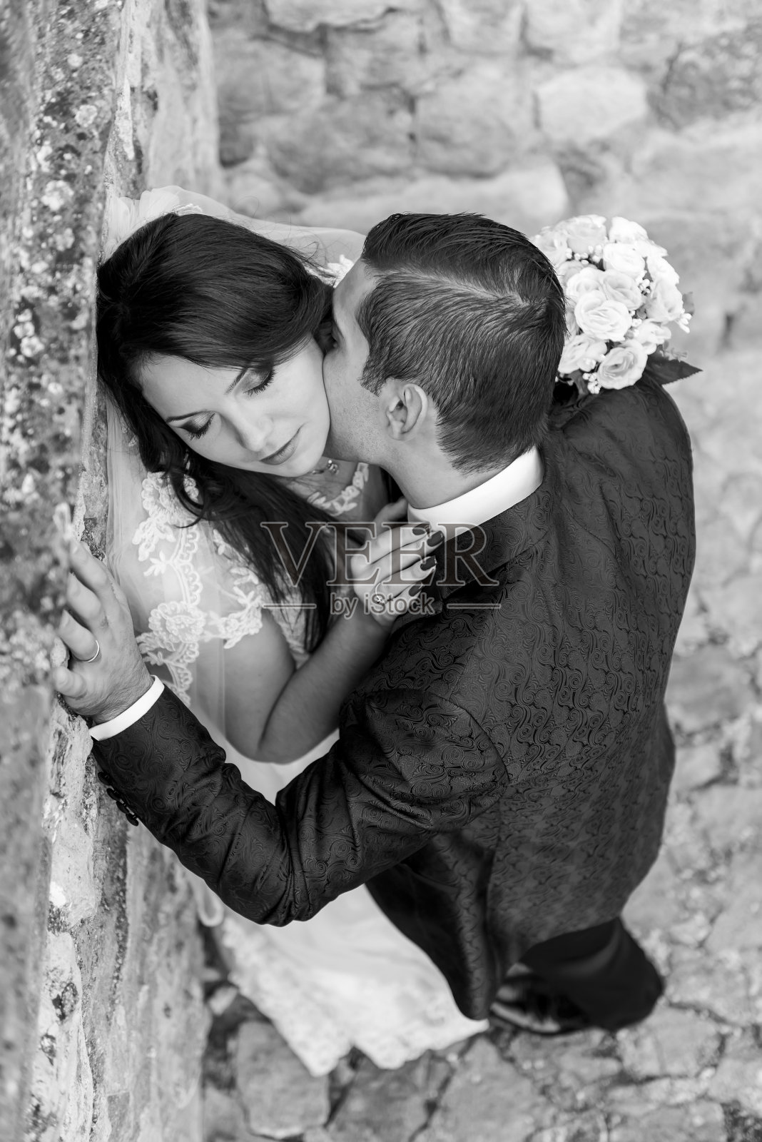 新婚夫妇黑白俯视图照片摄影图片