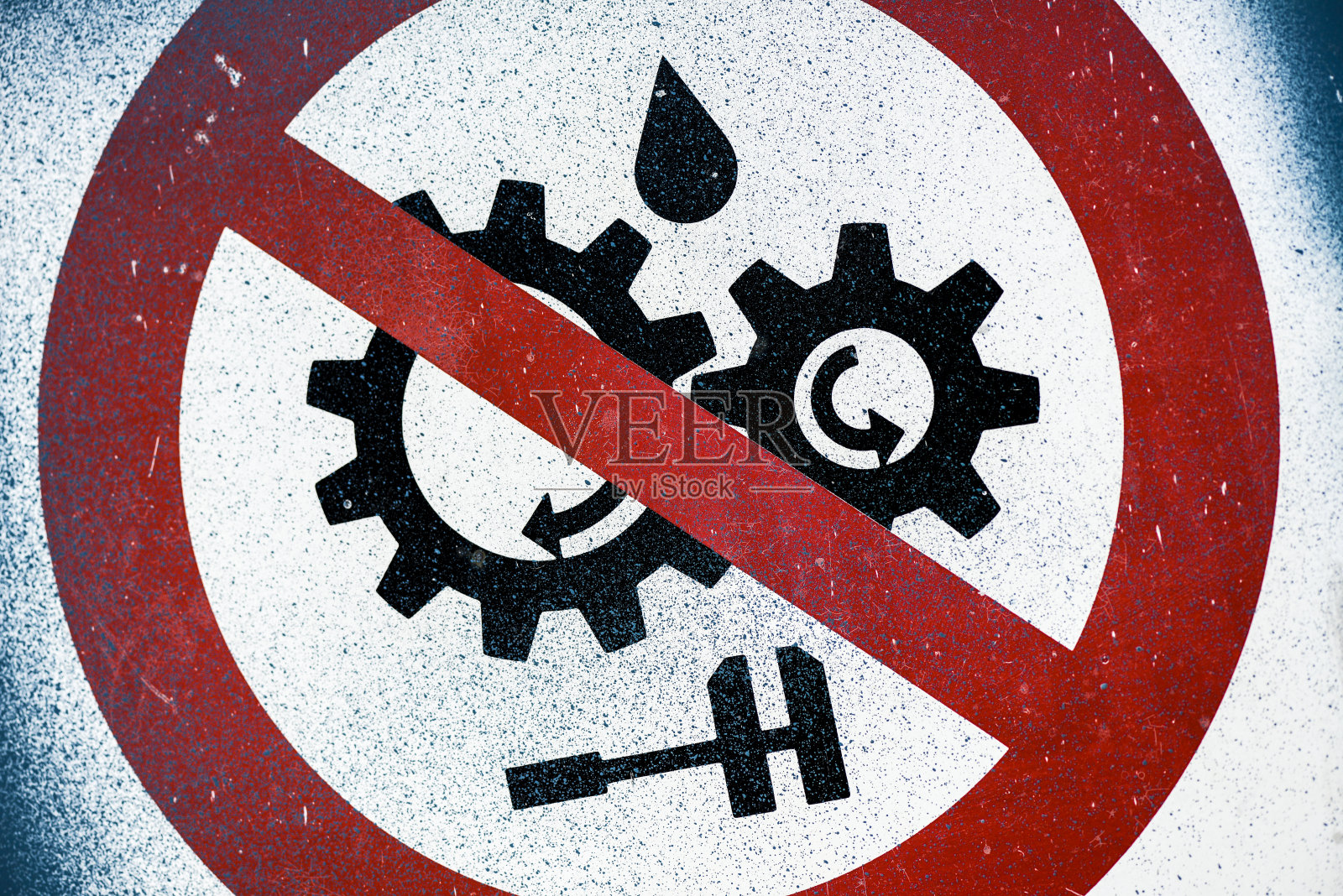 机器零件旧而脏的警告标志照片摄影图片