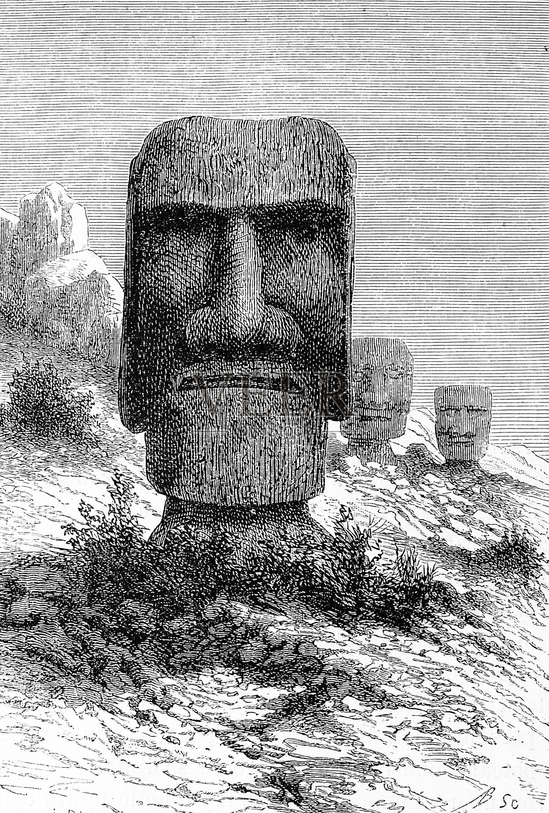 复活节岛上的摩埃石像插画图片素材