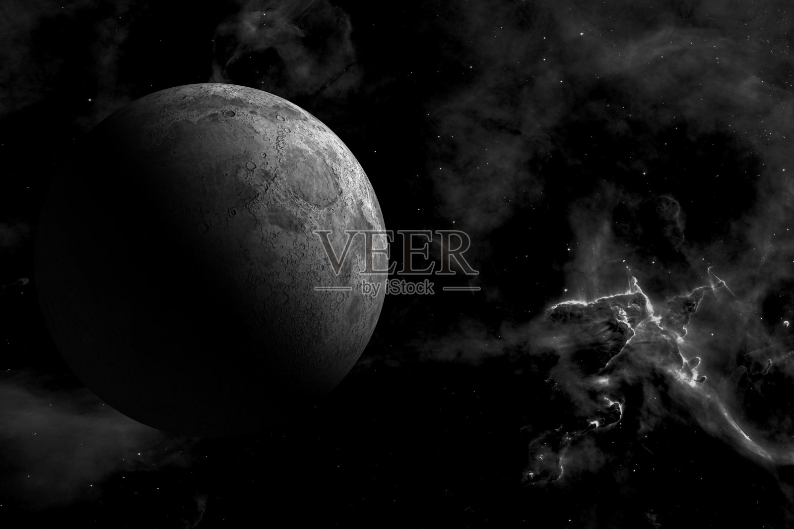 月亮和船底座星云照片摄影图片