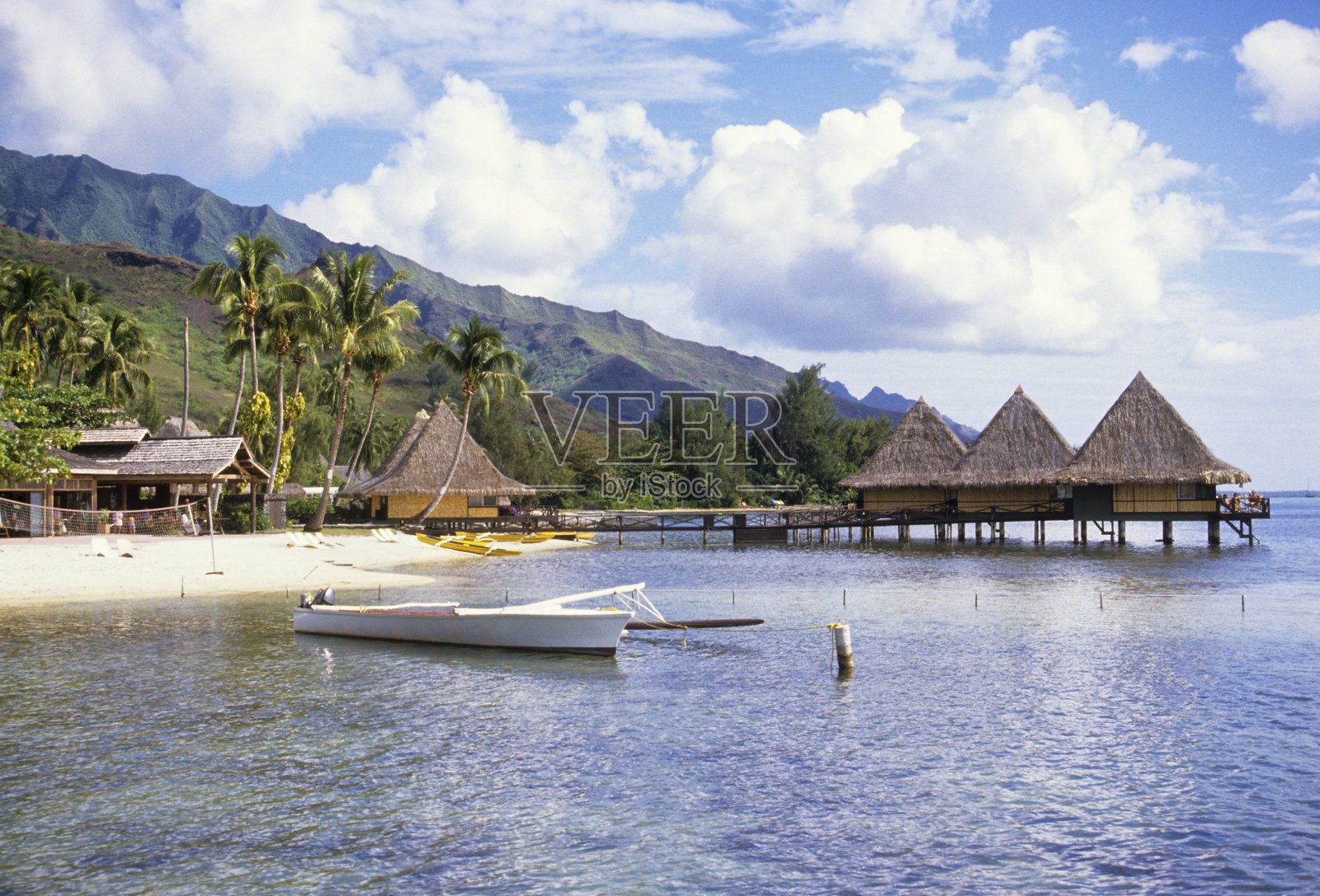 塔希提岛的水上的平房照片摄影图片