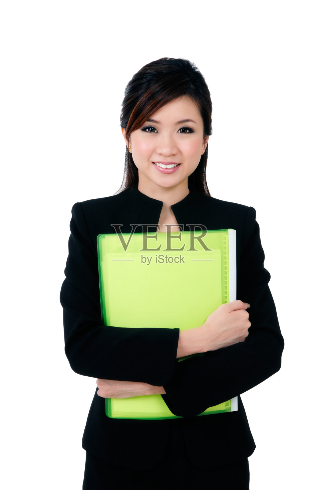 快乐的年轻女商人拿着文件夹照片摄影图片