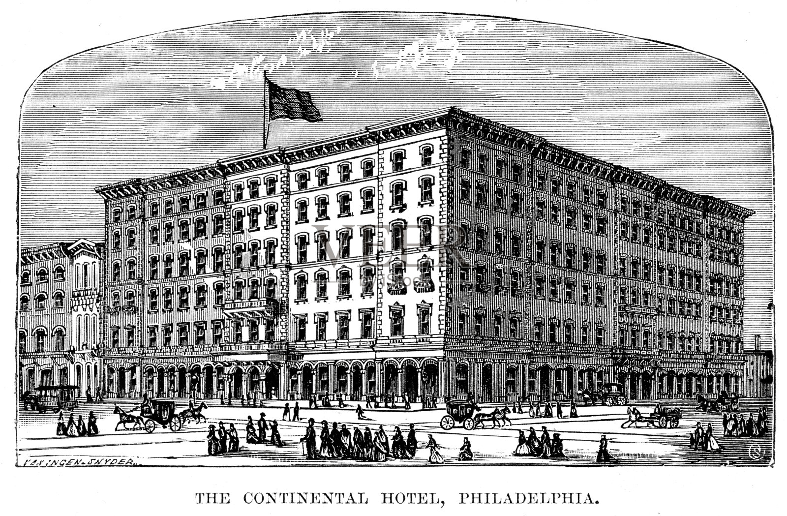 费城大陆酒店插画图片素材