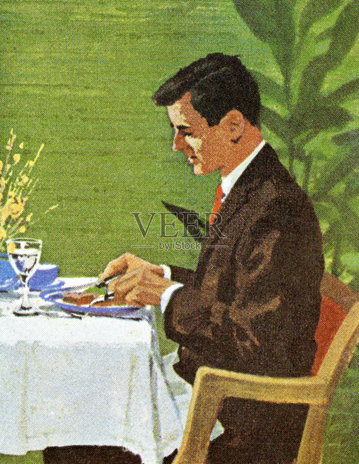 男人吃晚餐插画图片素材