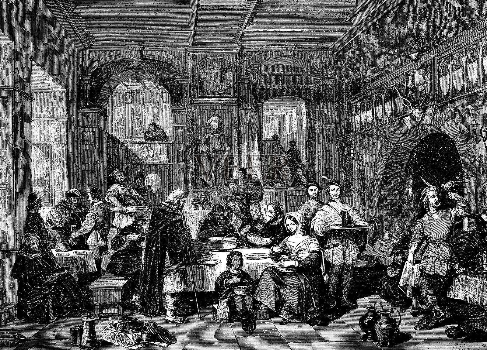 十字军东征期间城堡里的朝圣者插画图片素材