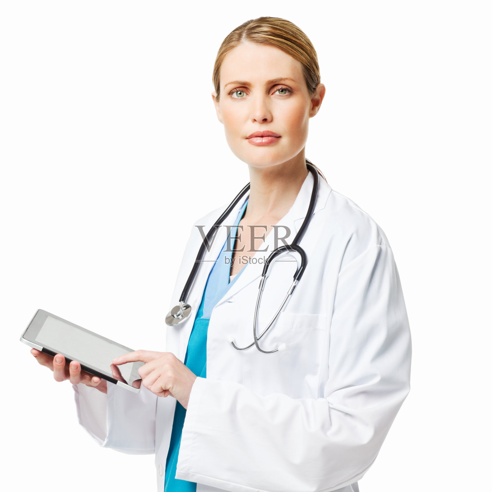 医生使用平板电脑-隔离照片摄影图片