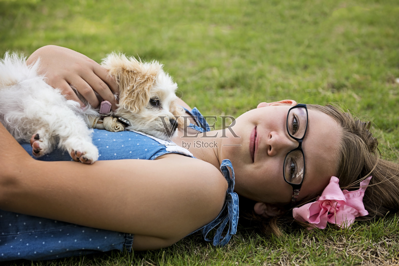 小狗和女孩照片摄影图片