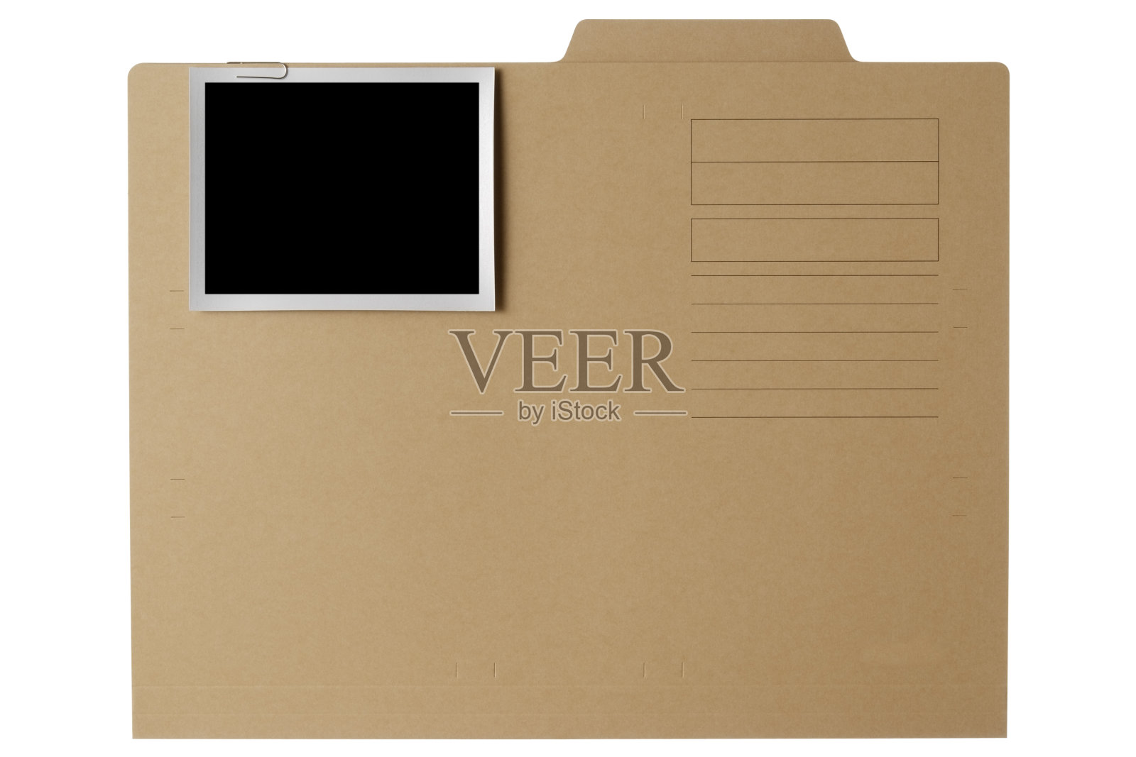 棕色纸文件夹与空白照片的白色背景照片摄影图片