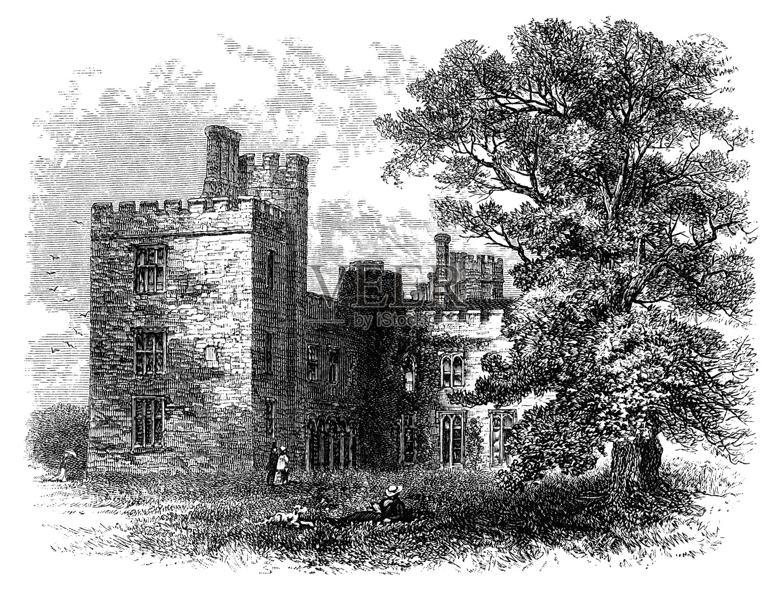 肯特郡彭赫斯特广场(维多利亚时代版画)插画图片素材