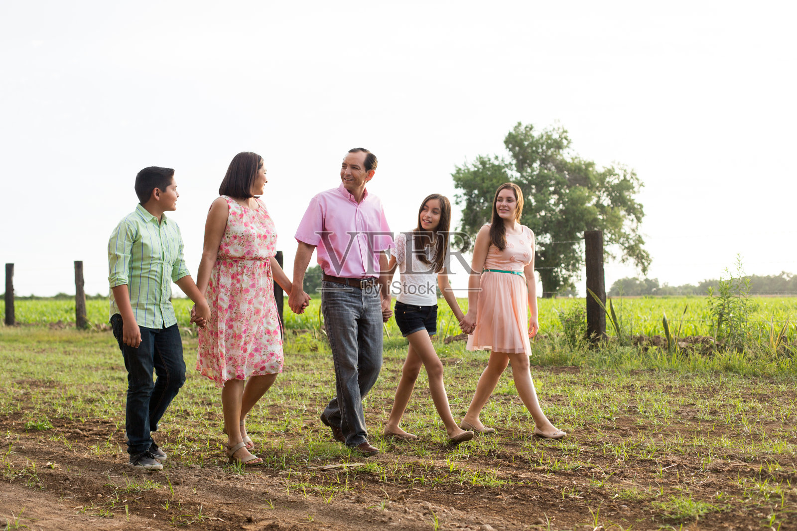 一个拉丁五口之家在乡间散步照片摄影图片